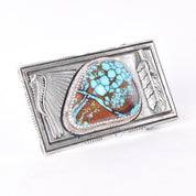 Signed Navajo Leonard Nez Sterling Silver and Turquoise Belt Buckle