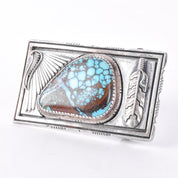 Signed Navajo Leonard Nez Sterling Silver and Turquoise Belt Buckle