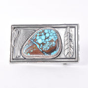 Signed Navajo Leonard Nez Sterling Silver and Turquoise Belt Buckle
