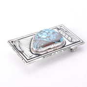 Signed Navajo Leonard Nez Sterling Silver and Turquoise Belt Buckle