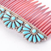 Zuni Sterling Silver and Turquoise Petit Point Hair Comb Barette
