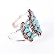 Sterling Silver Navajo Large Cluster Turquoise Cuff Bracelet