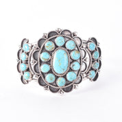 Sterling Silver Navajo Large Cluster Turquoise Cuff Bracelet