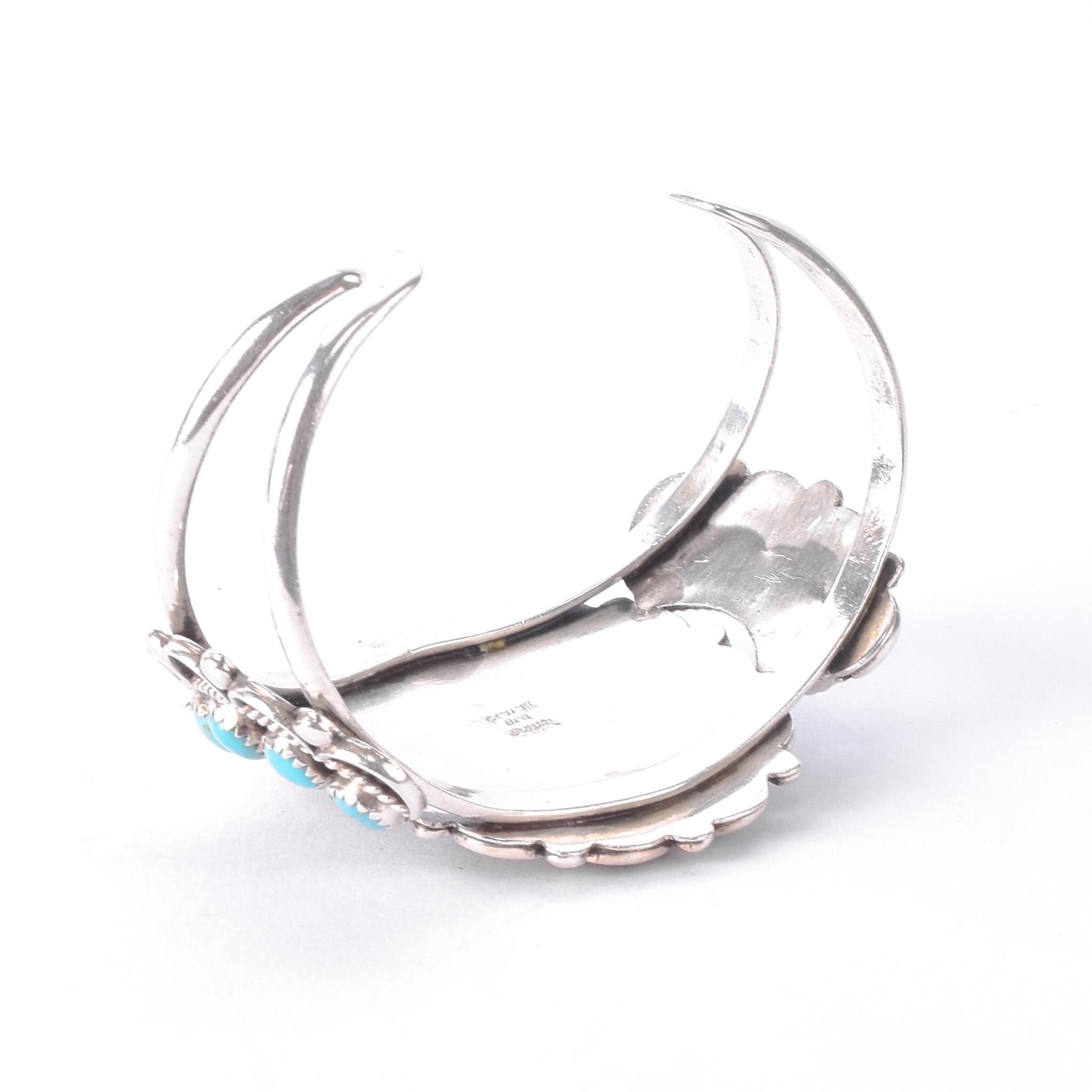 Sterling Silver Navajo Large Cluster Turquoise Cuff Bracelet