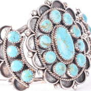 Sterling Silver Navajo Large Cluster Turquoise Cuff Bracelet