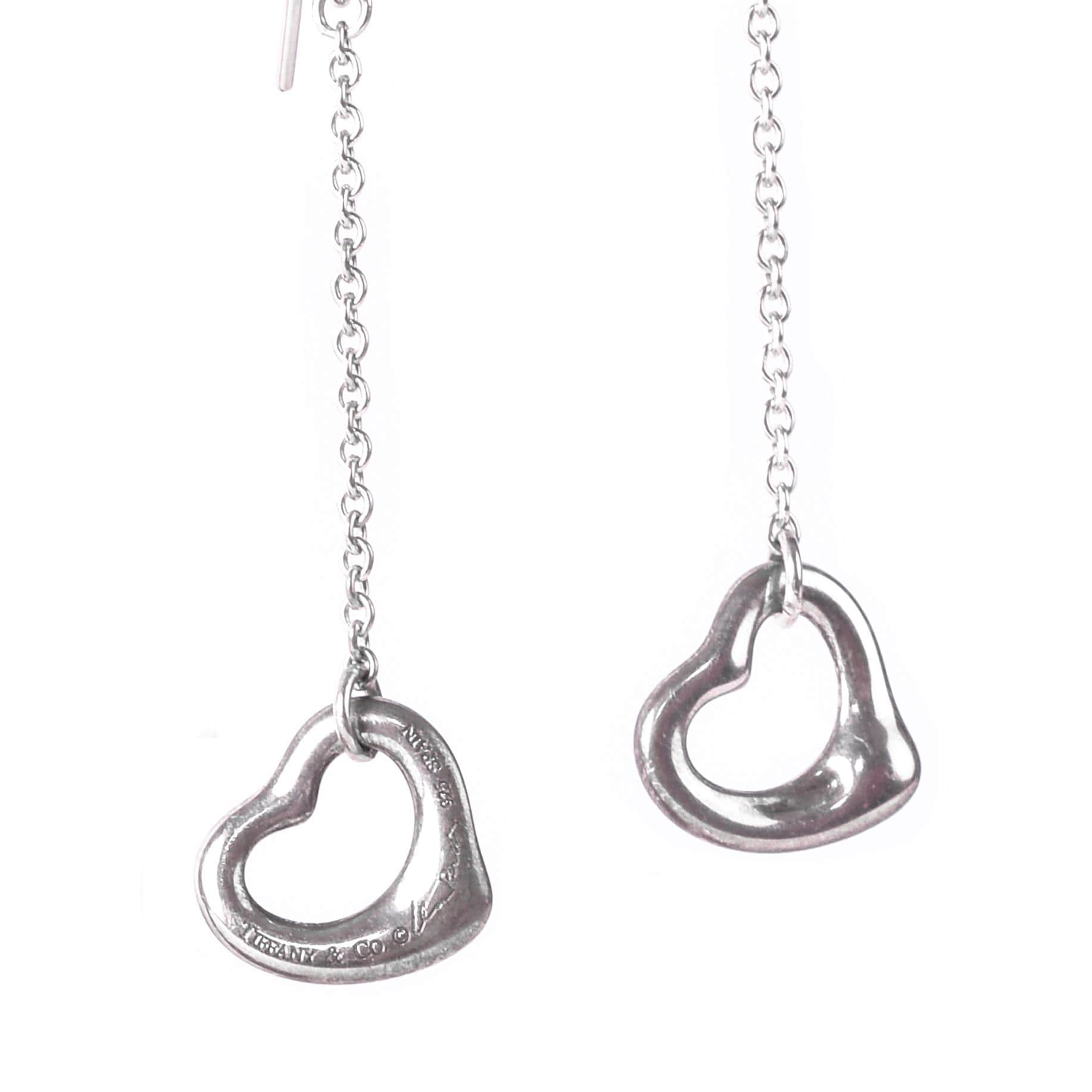 Tiffany & Co. Elsa Peretti Sterling Silver Open Heart Drop Earrings