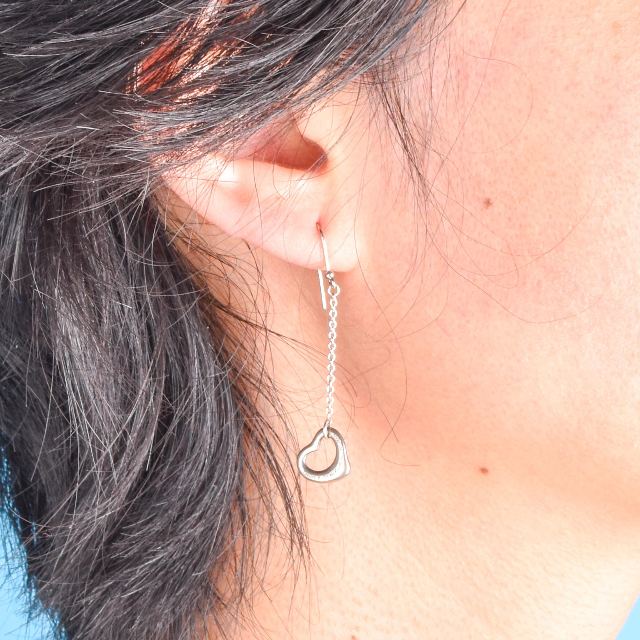 Tiffany & Co. Elsa Peretti Sterling Silver Open Heart Drop Earrings