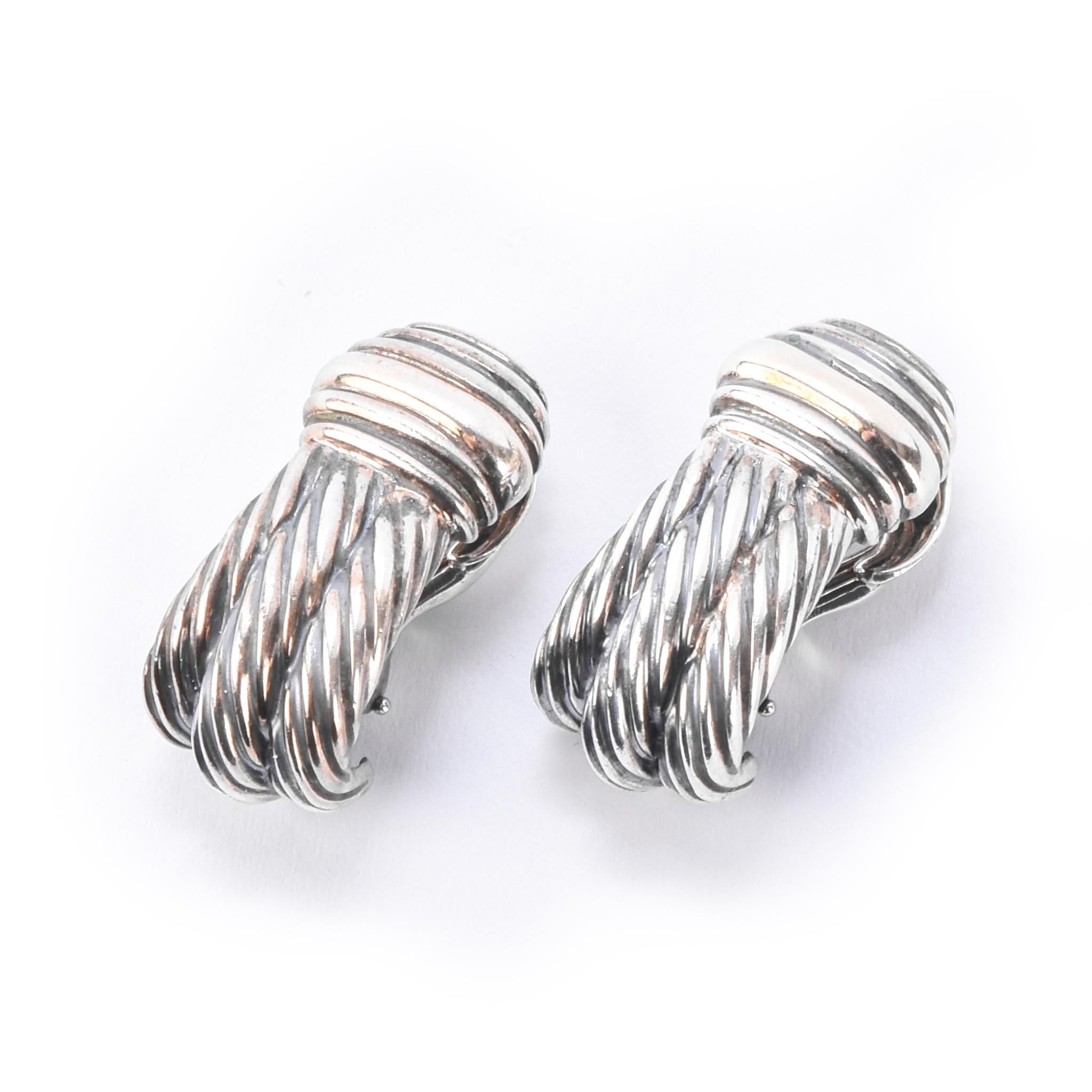 David Yurman Sterling Silver & 14K Gold Cable Collection Clip-On Earrings