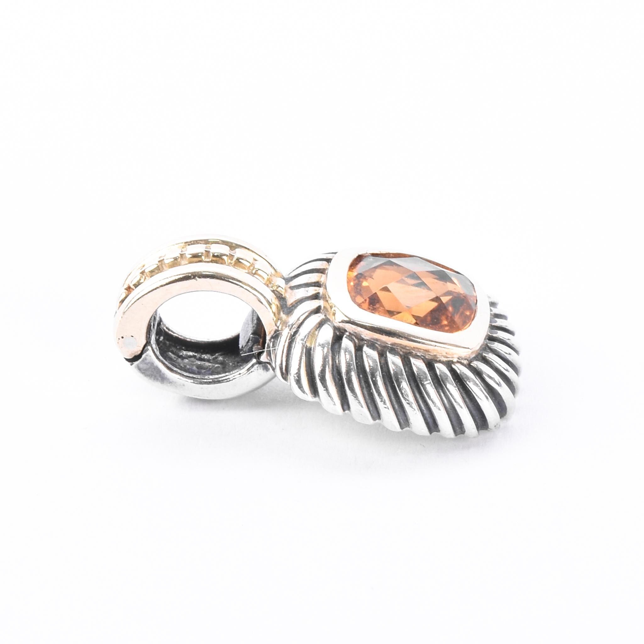 David Yurman 1990s Sterling Silver & 14K Gold Citrine Albion Enhancer Pendant