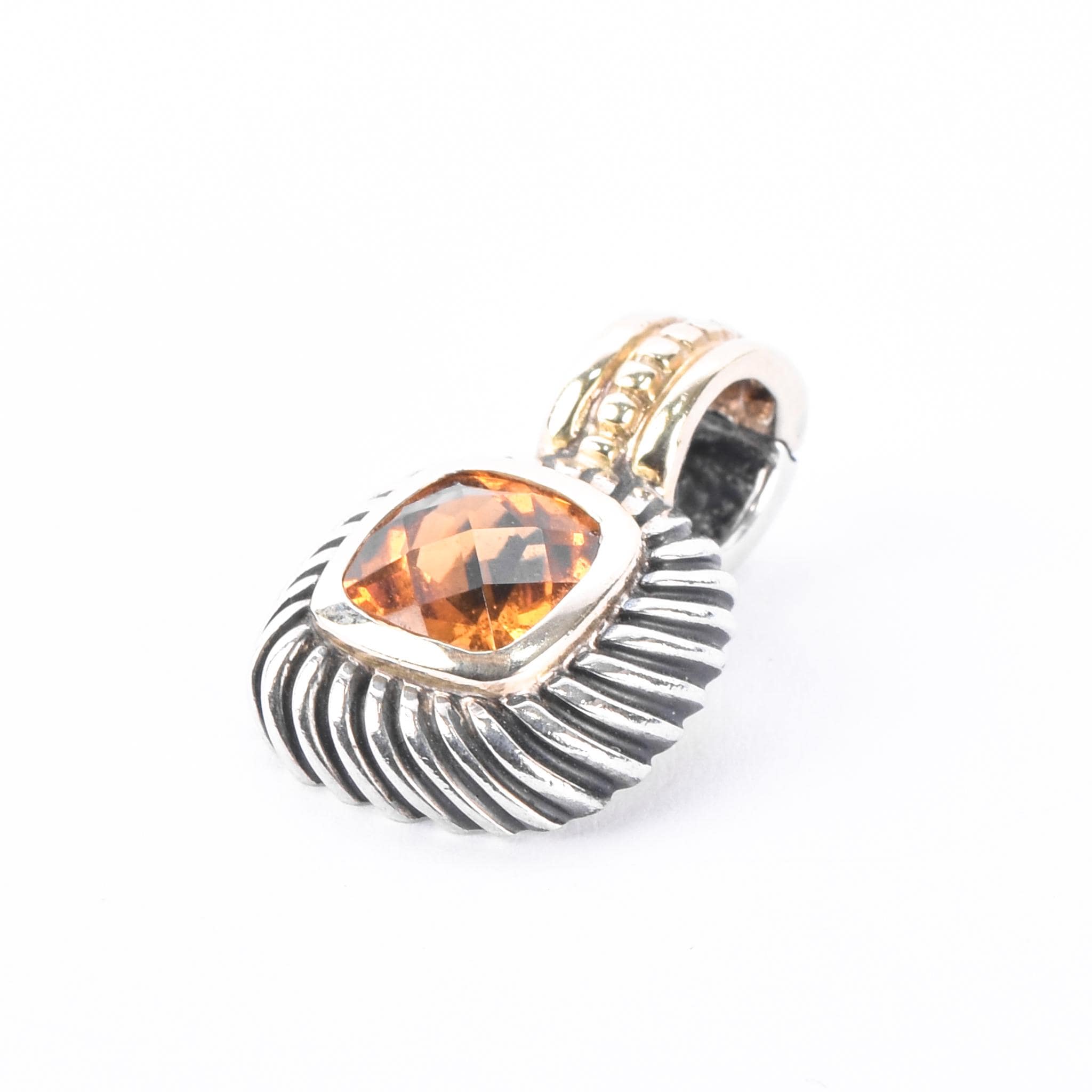 David Yurman 1990s Sterling Silver & 14K Gold Citrine Albion Enhancer Pendant