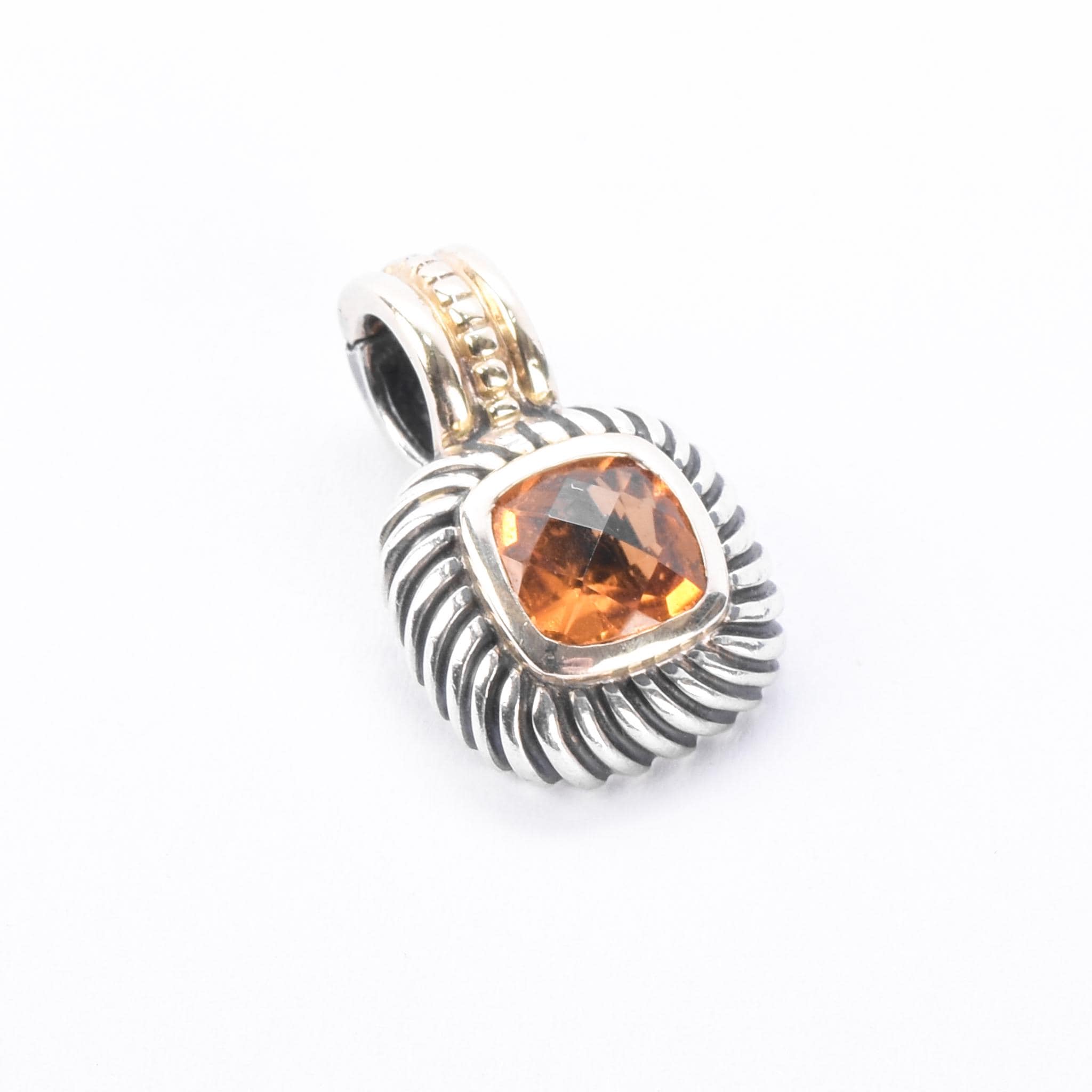 David Yurman 1990s Sterling Silver & 14K Gold Citrine Albion Enhancer Pendant