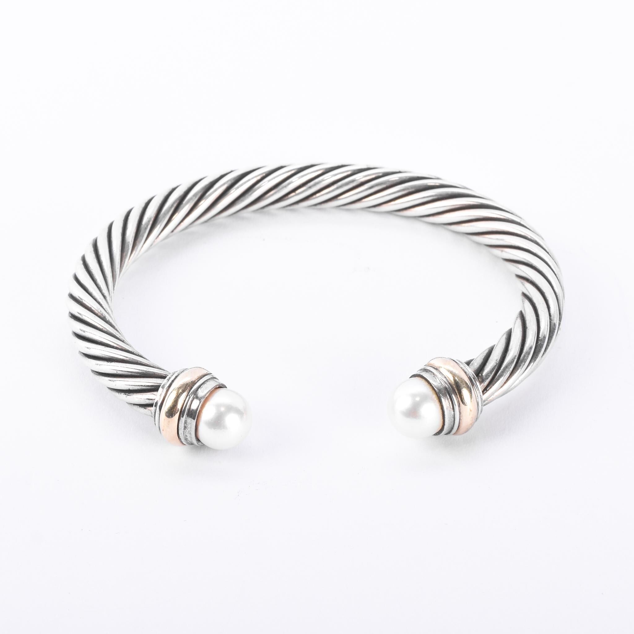 David Yurman Sterling Silver & 14K Gold Cable Collection Cuff with Pearls