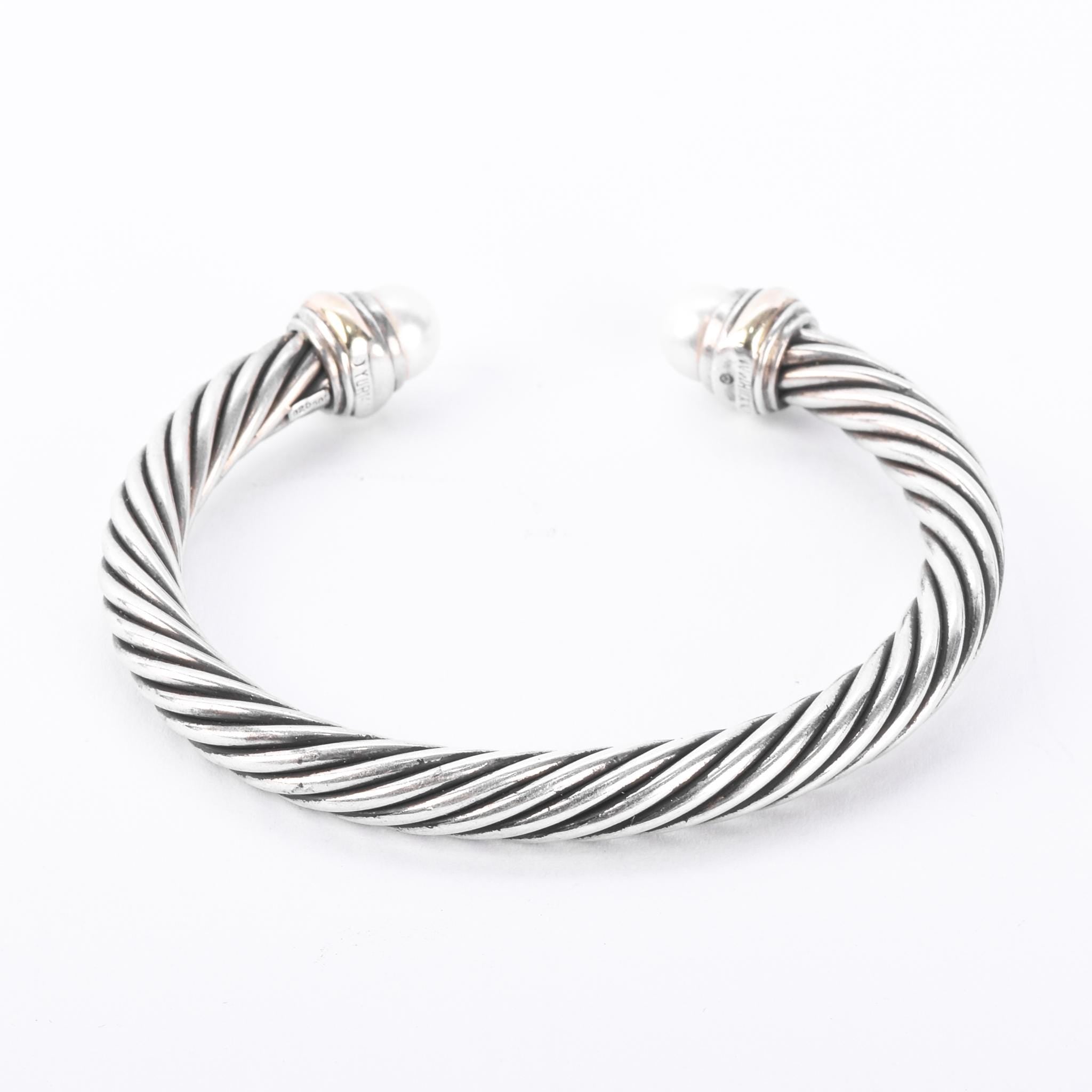 David Yurman Sterling Silver & 14K Gold Cable Collection Cuff with Pearls