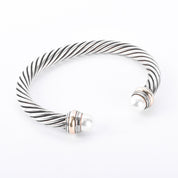 David Yurman Sterling Silver & 14K Gold Cable Collection Cuff with Pearls