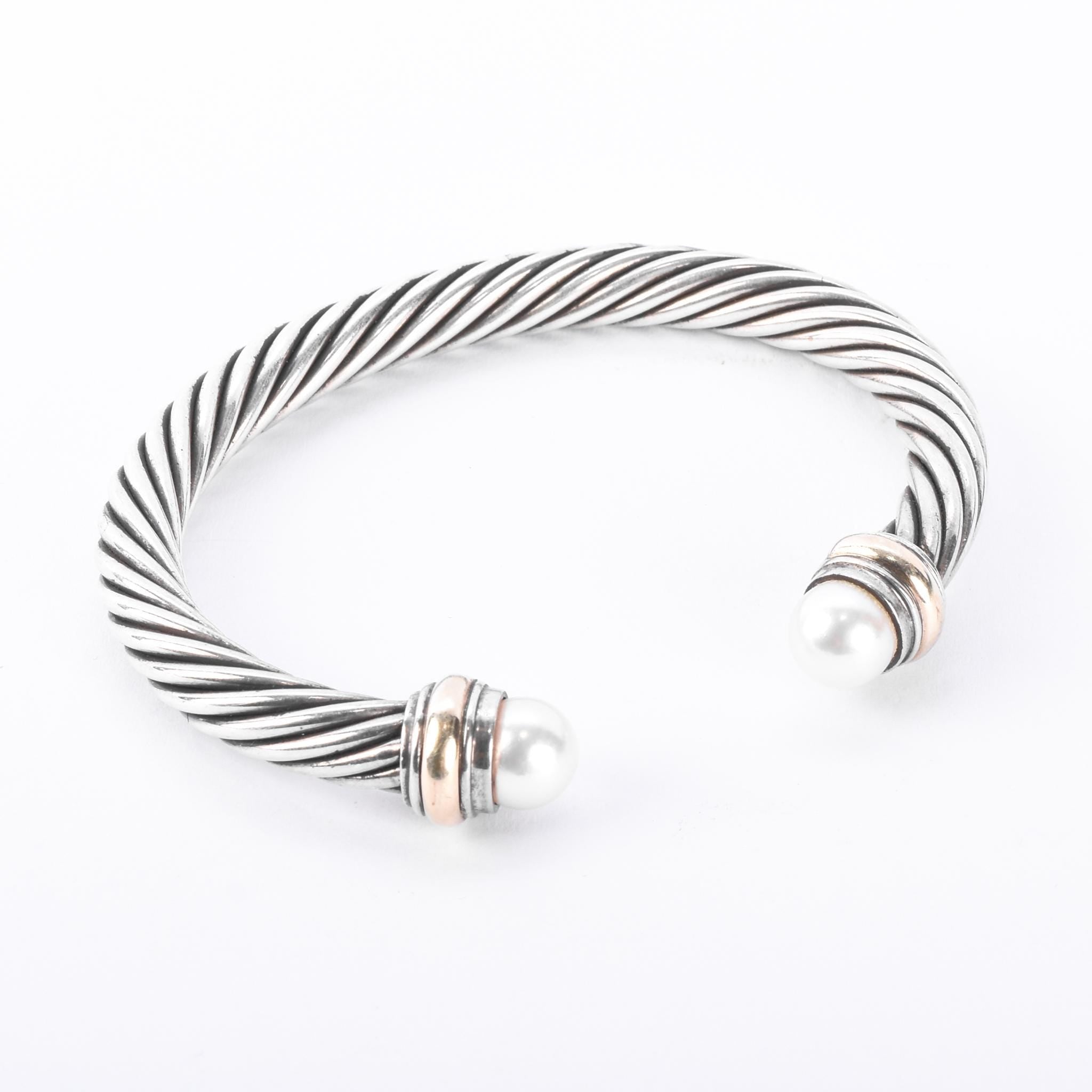 David Yurman Sterling Silver & 14K Gold Cable Collection Cuff with Pearls