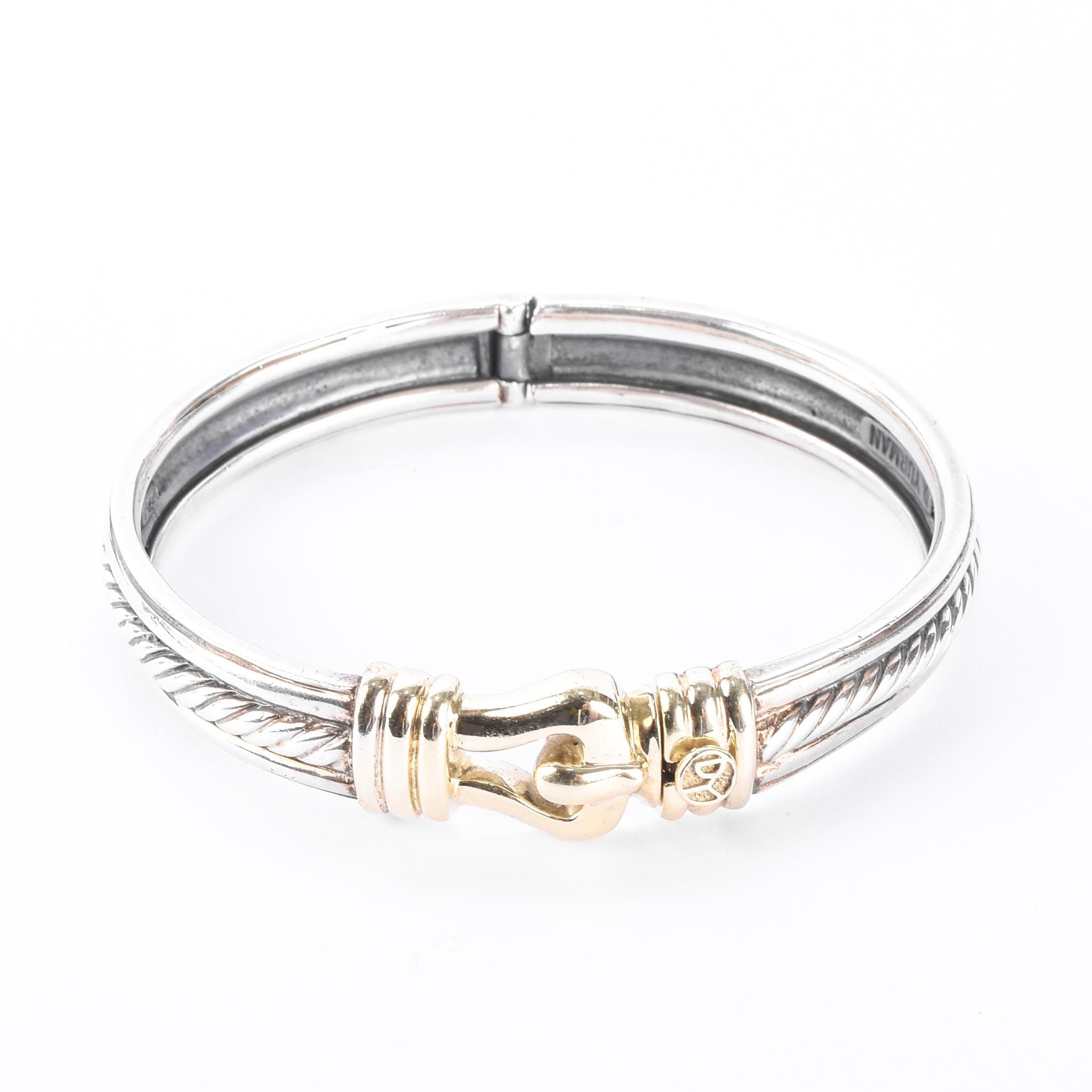 David Yurman Sterling Silver & 14K Gold Buckle Bangle Bracelet