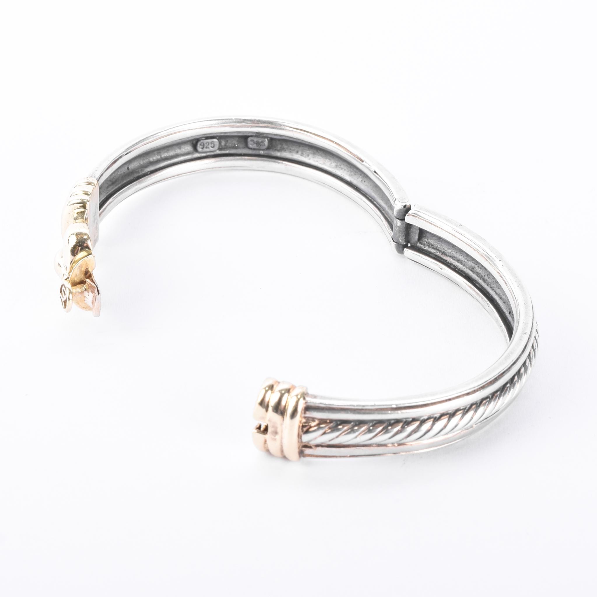 David Yurman Sterling Silver & 14K Gold Buckle Bangle Bracelet