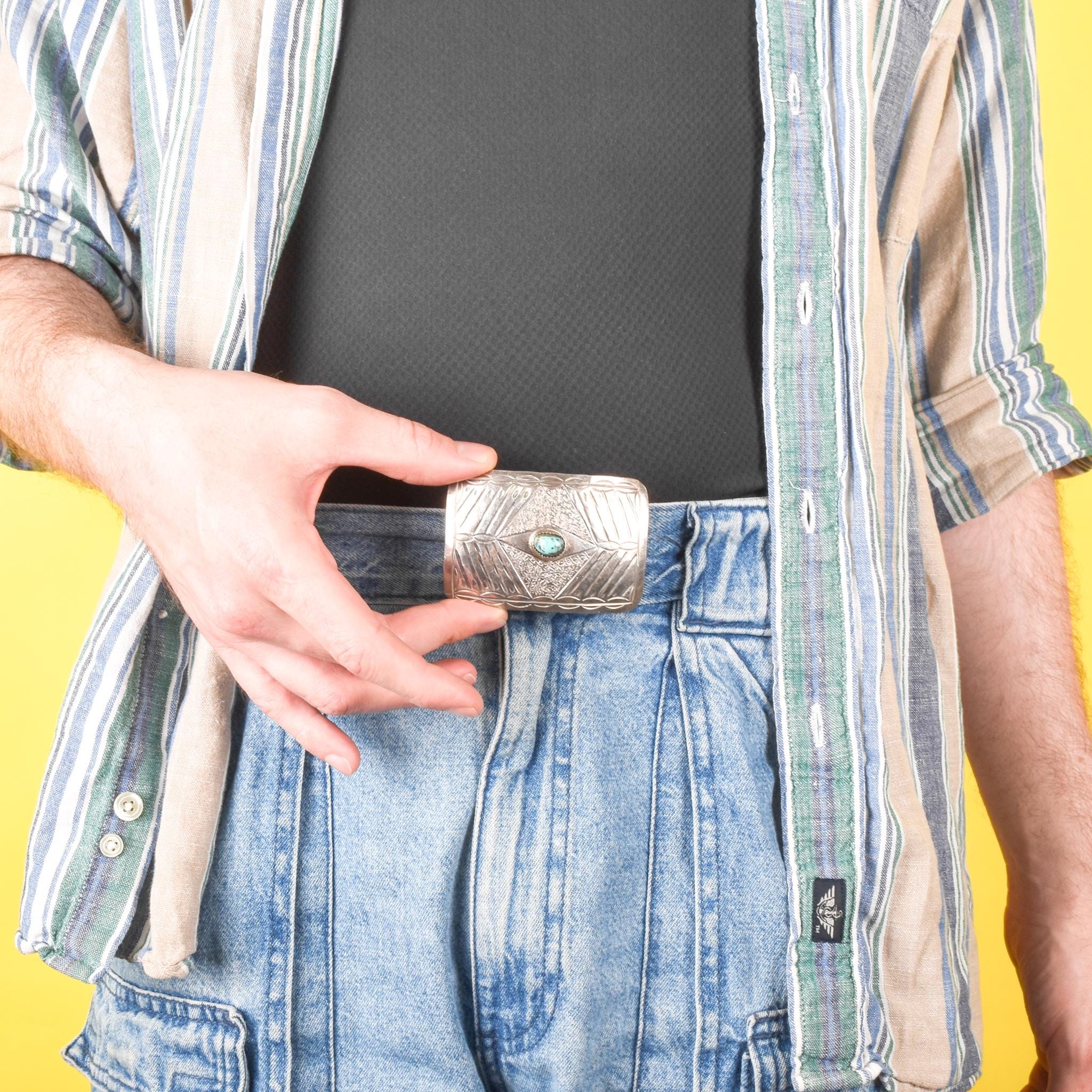 Navajo Sterling Silver & Turquoise Handcrafted Belt Buckle