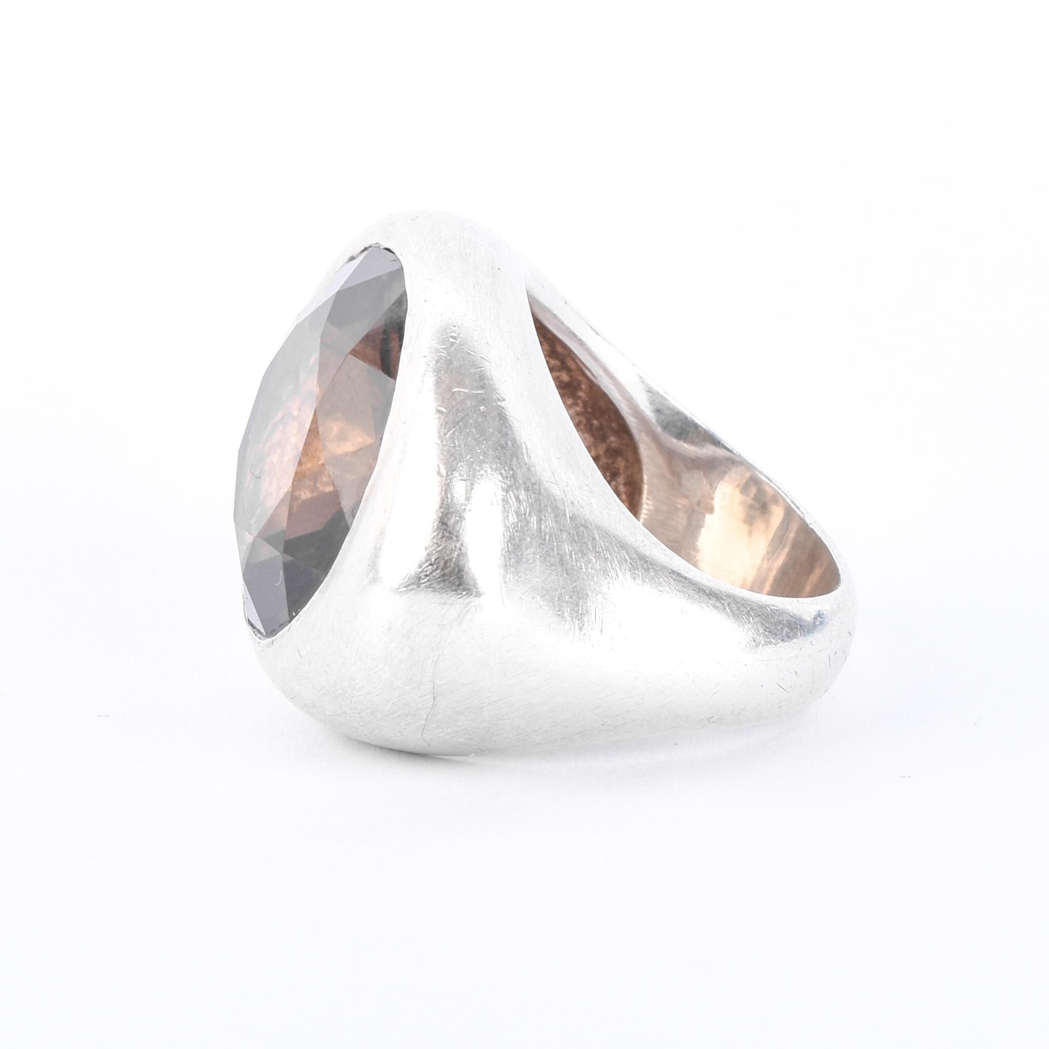Emanuela Duca Designer Sterling Silver & Smokey Quartz Cocktail Ring