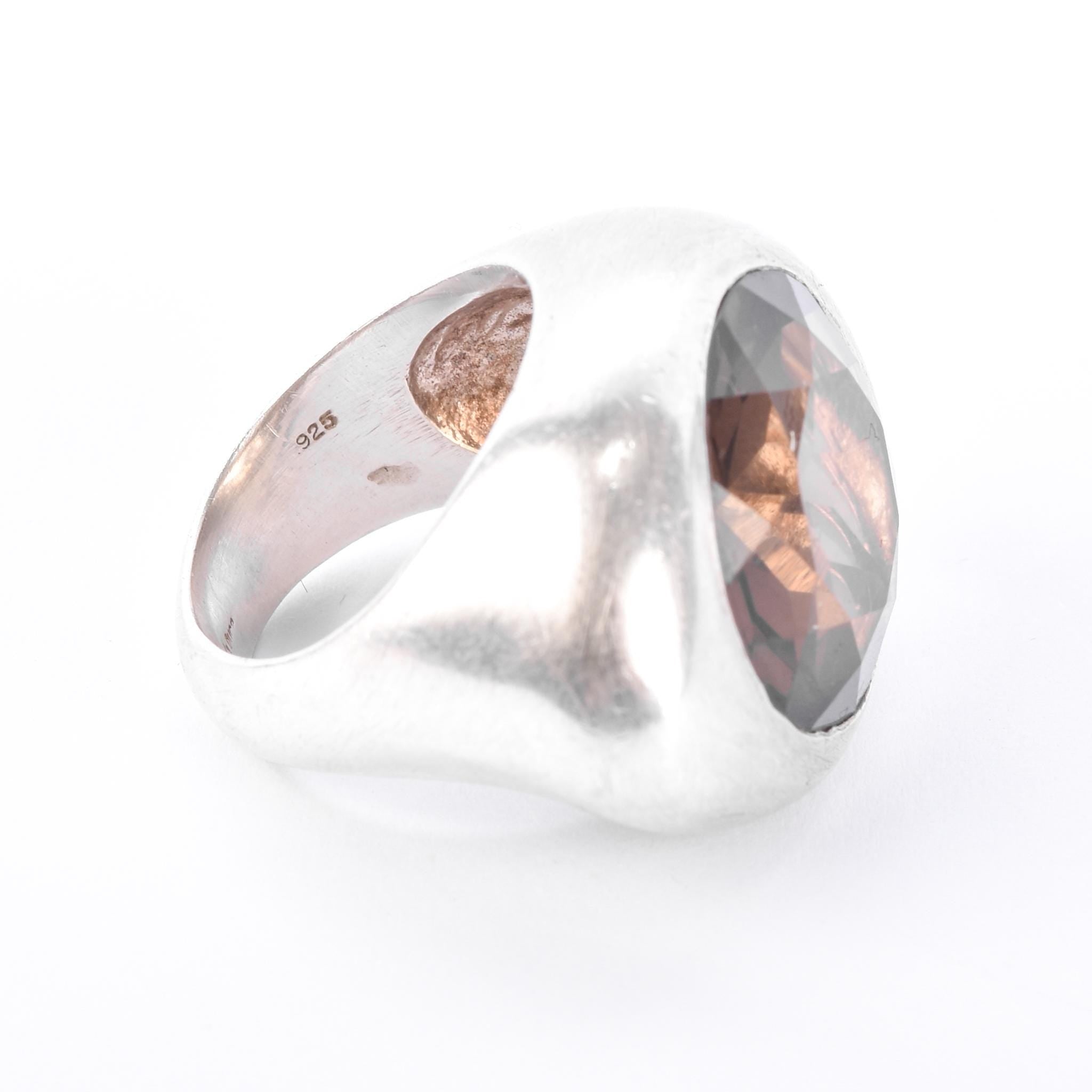 Emanuela Duca Designer Sterling Silver & Smokey Quartz Cocktail Ring