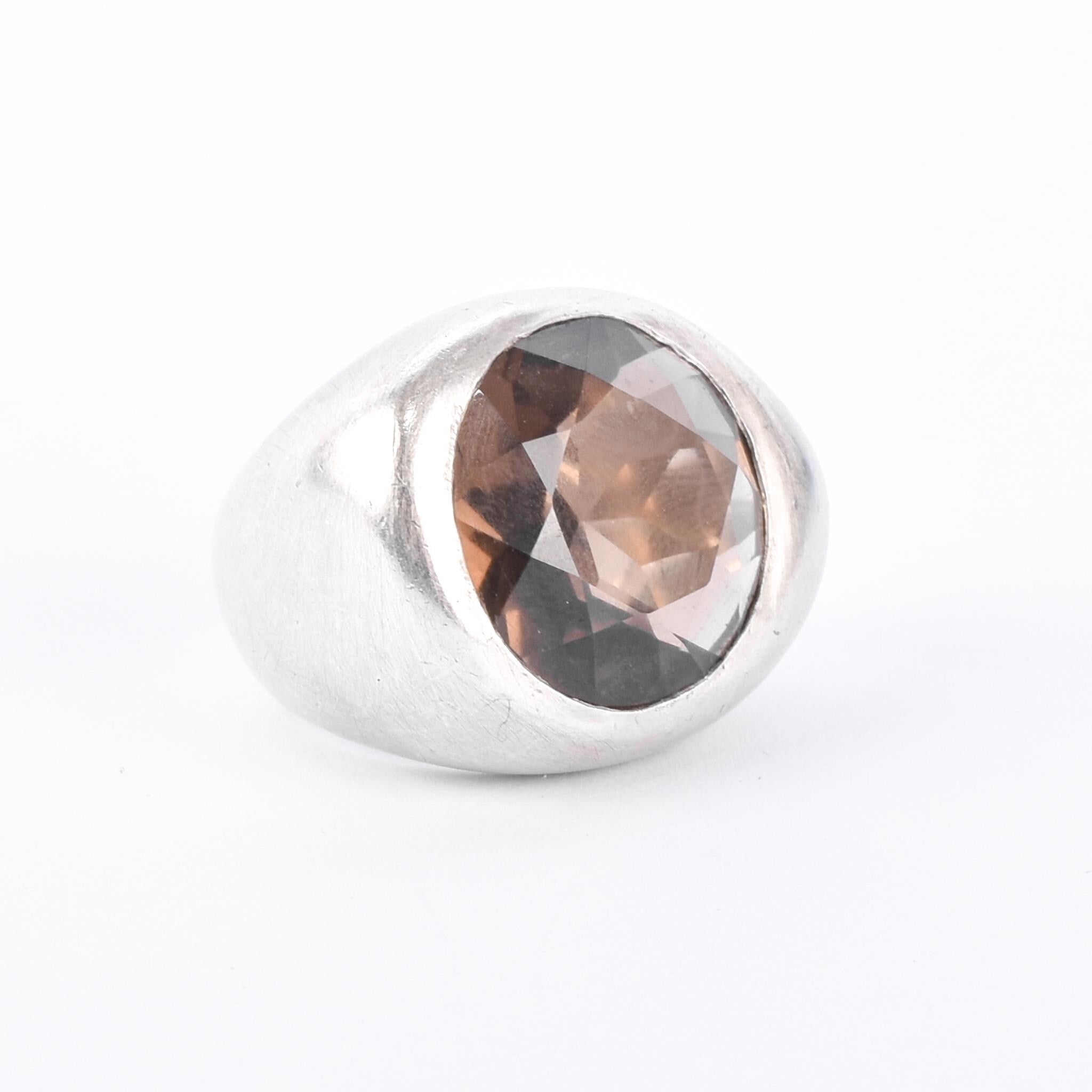Emanuela Duca Designer Sterling Silver & Smokey Quartz Cocktail Ring