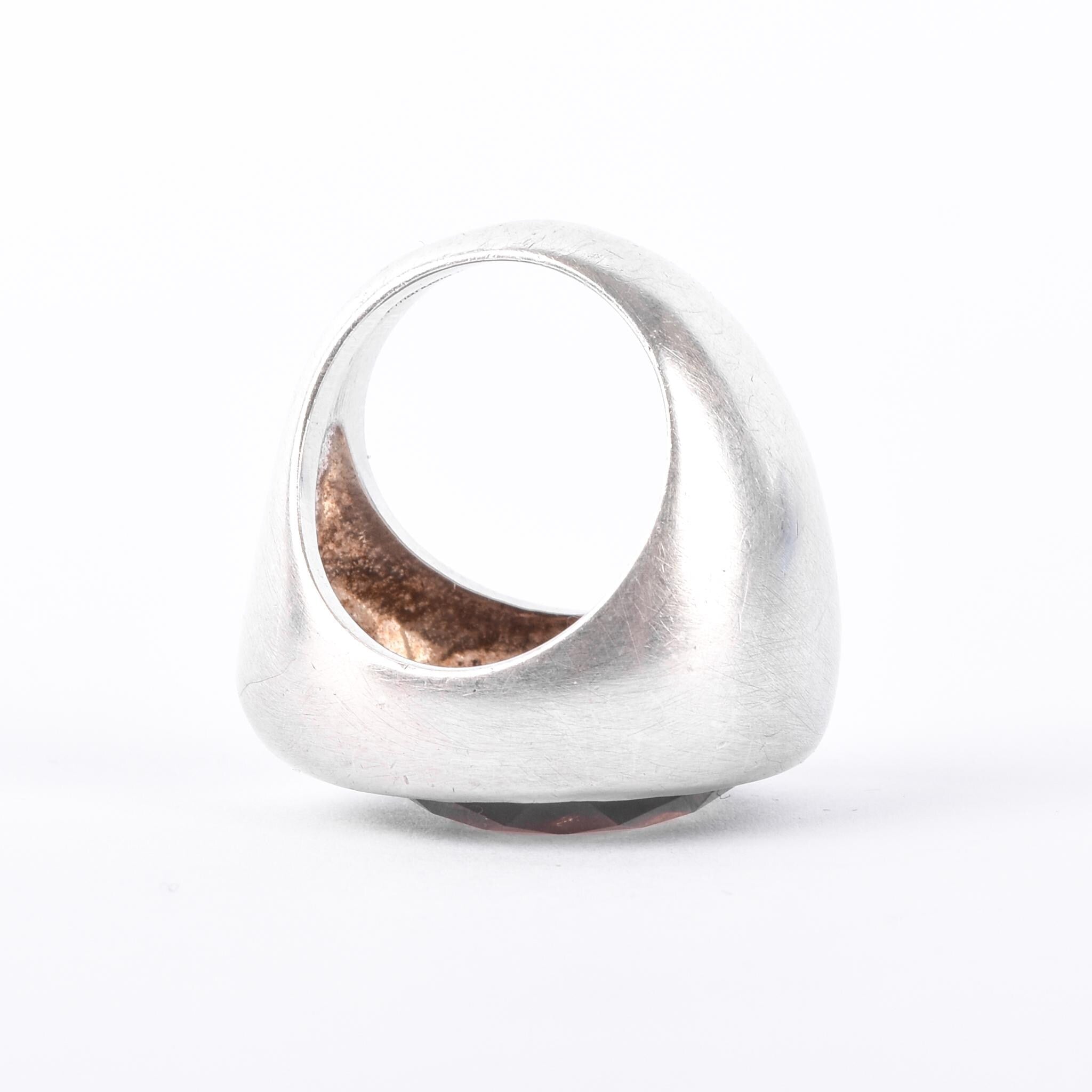 Emanuela Duca Designer Sterling Silver & Smokey Quartz Cocktail Ring