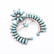 Sterling Silver Zuni Petit Point Turquoise Horseshoe Brooch