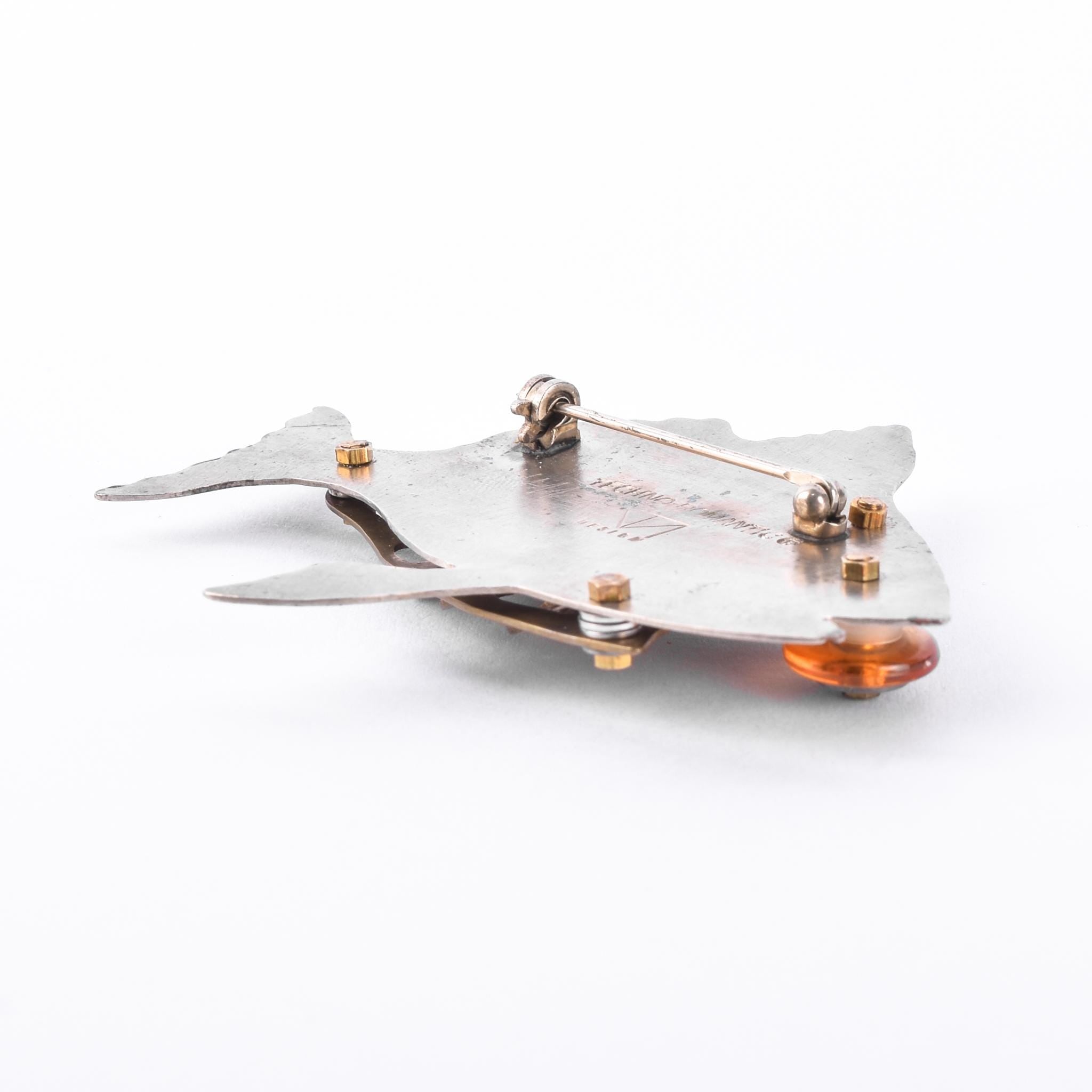 Signed Thomas Mann Sterling Silver & Bronze Fish Brooch
