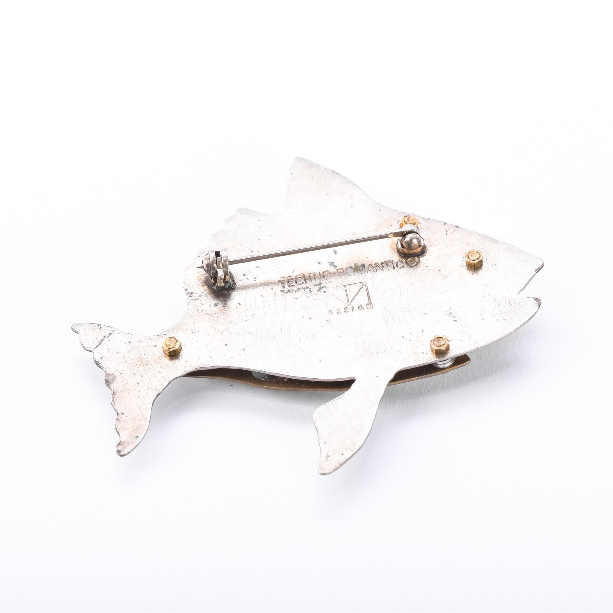 Signed Thomas Mann Sterling Silver & Bronze Fish Brooch