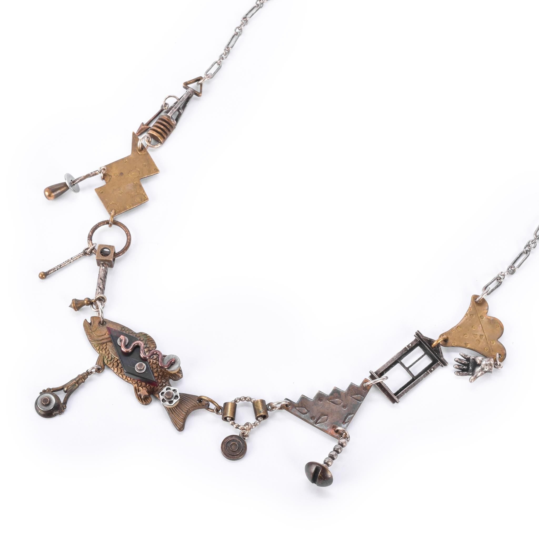 Thomas Mann Sterling Silver & Bronze Mixed Metal Techno Romantic Fish Charm Necklace