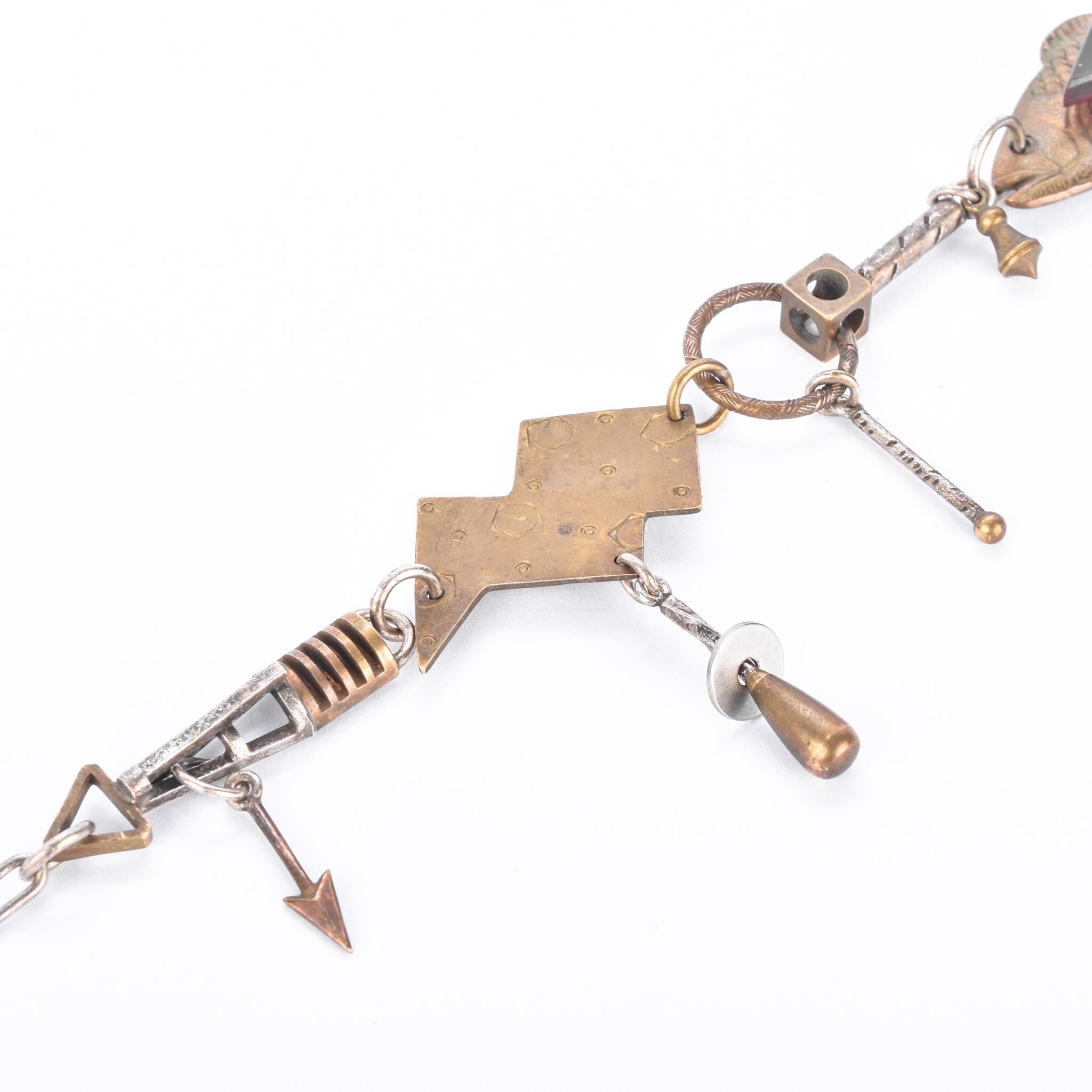 Thomas Mann Sterling Silver & Bronze Mixed Metal Techno Romantic Fish Charm Necklace