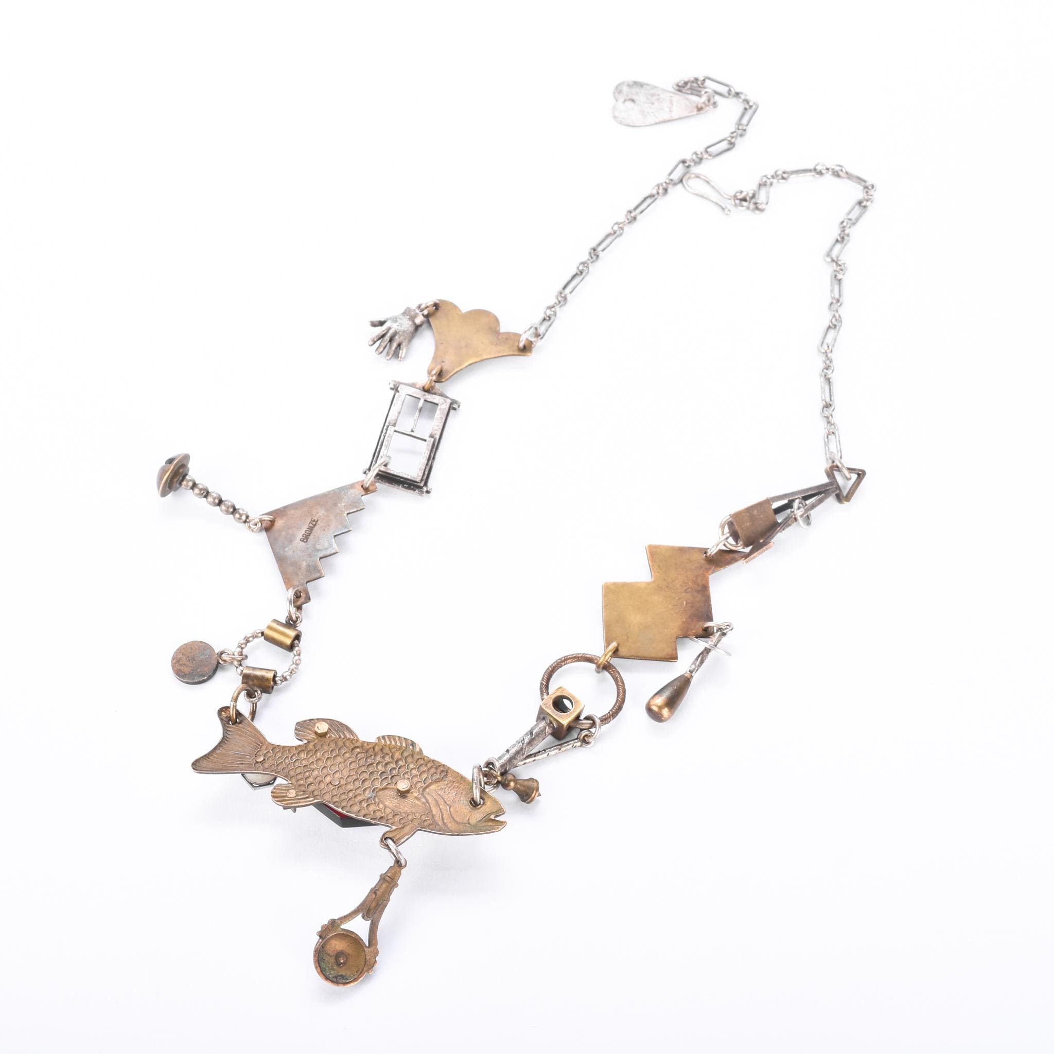 Thomas Mann Sterling Silver & Bronze Mixed Metal Techno Romantic Fish Charm Necklace