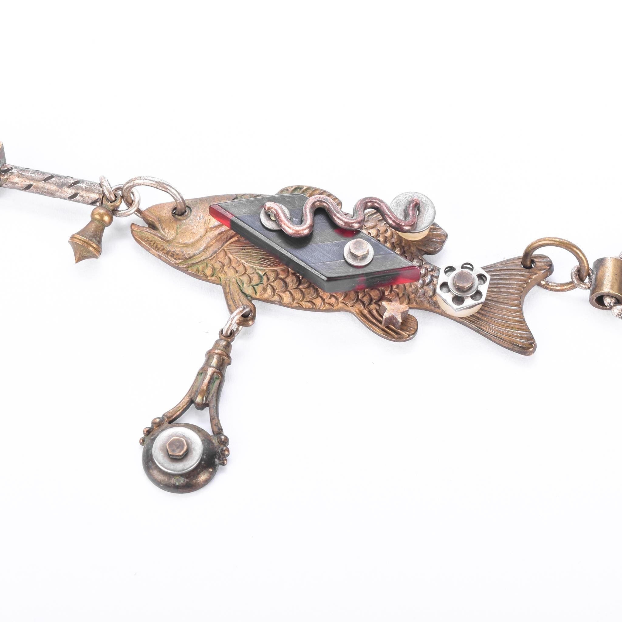 Thomas Mann Sterling Silver & Bronze Mixed Metal Techno Romantic Fish Charm Necklace