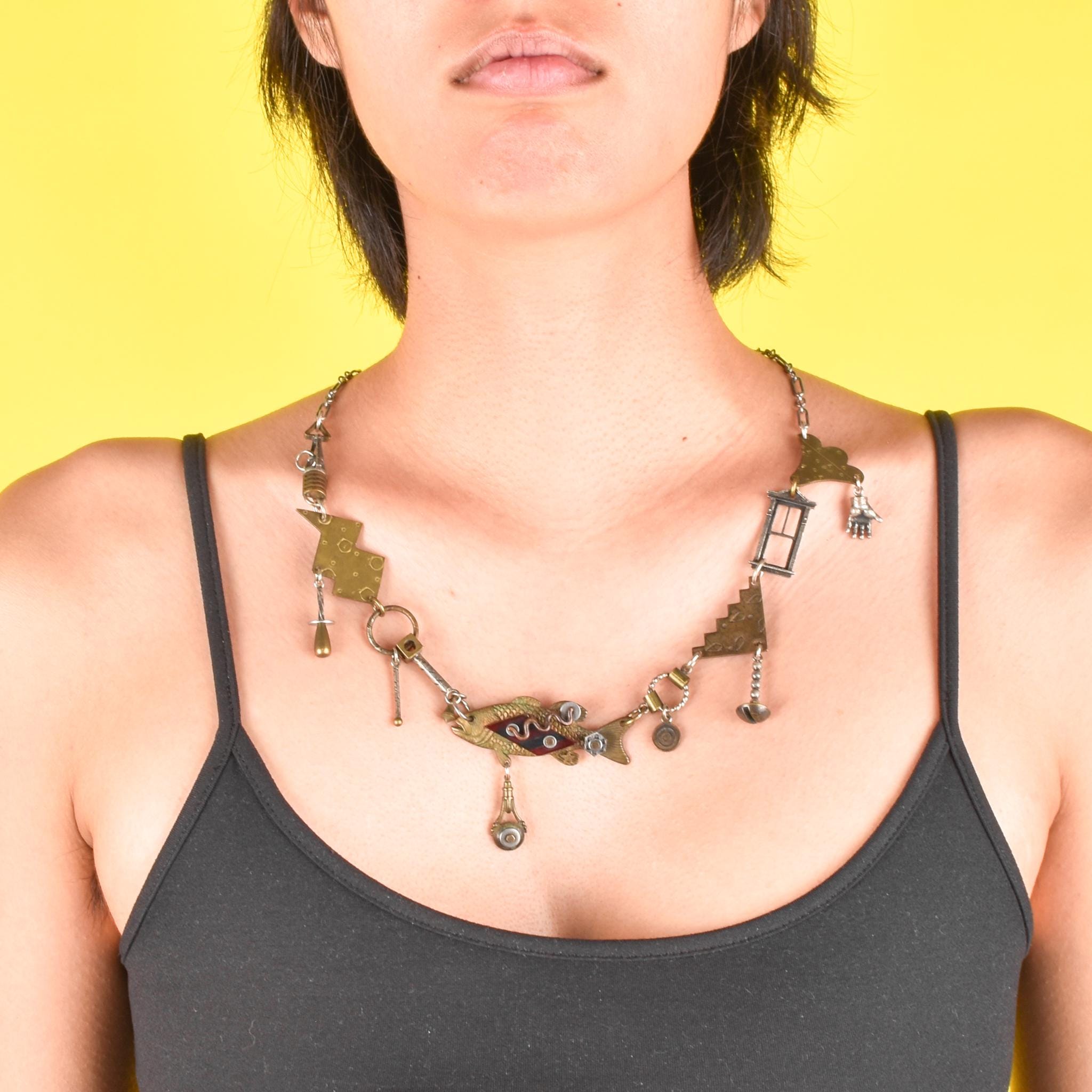 Thomas Mann Sterling Silver & Bronze Mixed Metal Techno Romantic Fish Charm Necklace