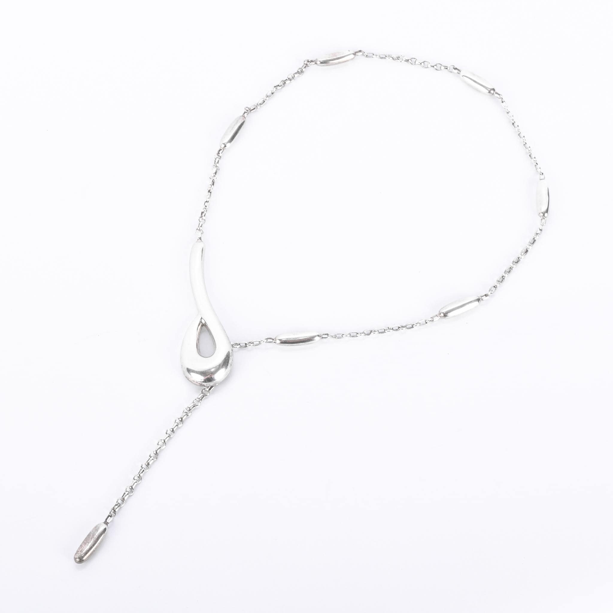 Sterling Silver Hand-Signed Modernist Lariat Necklace