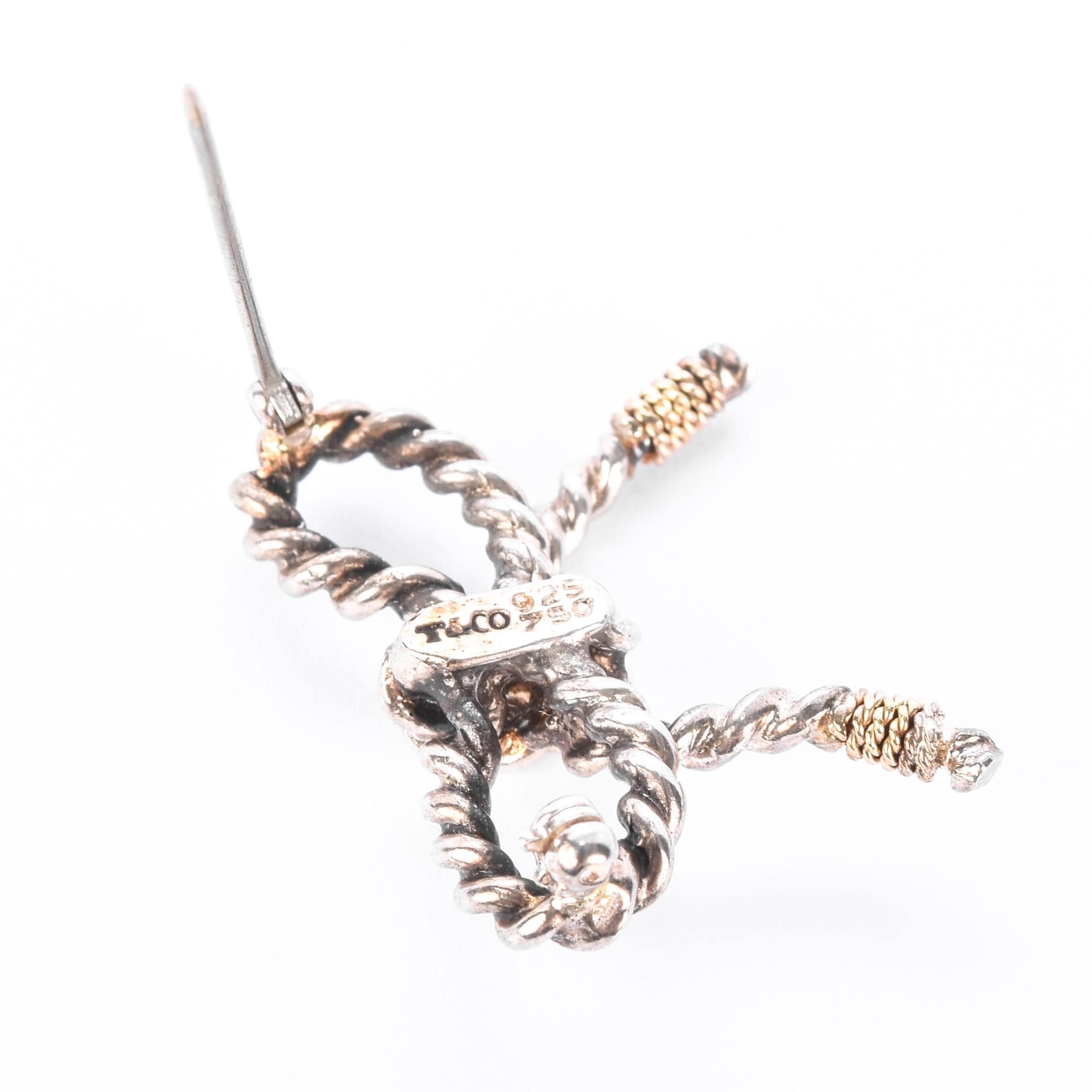 Tiffany & Co. Sterling Silver and 18K Gold Rope Bow Brooch