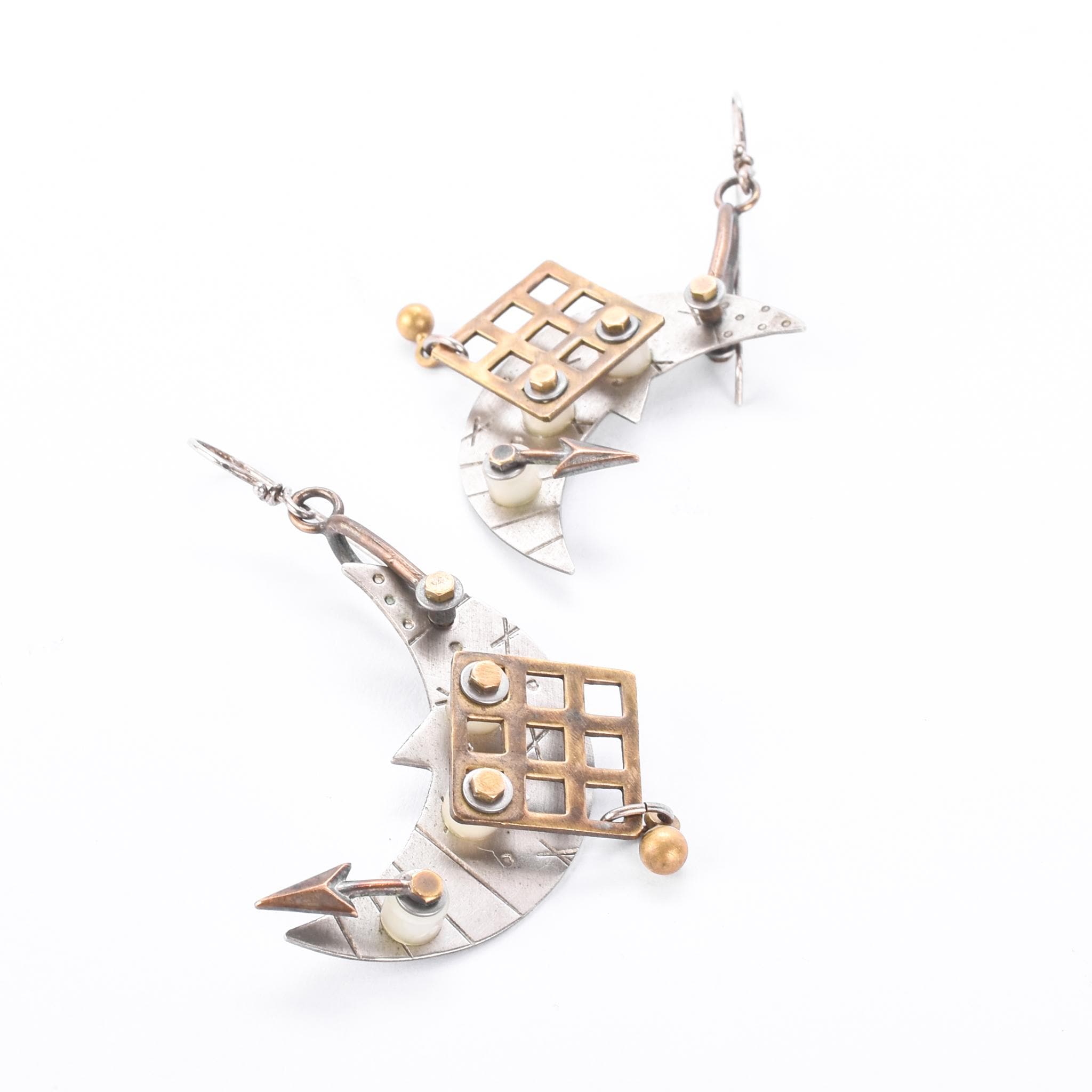 Thomas Mann Techno Romantic Sterling Silver & Brass "Over the Moon" Dangle Earrings