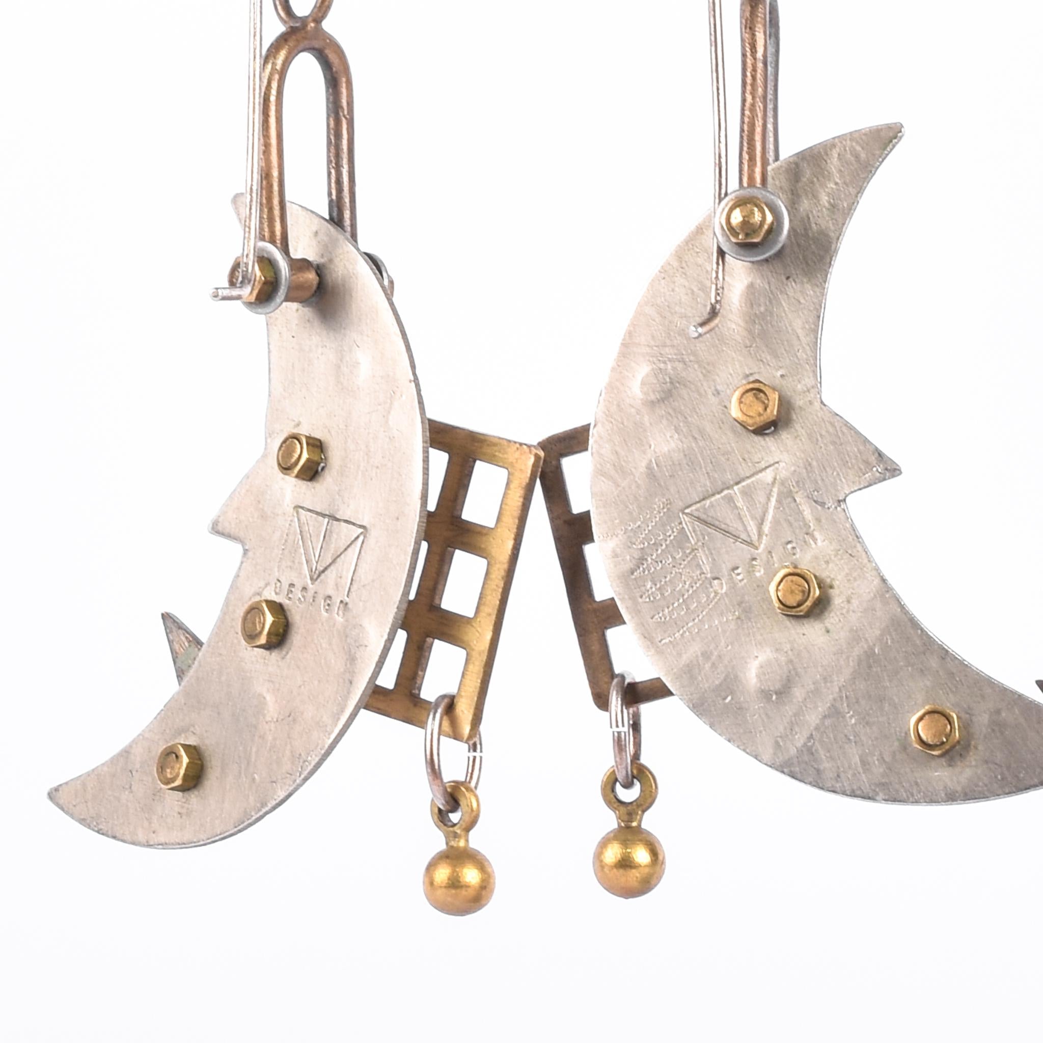 Thomas Mann Techno Romantic Sterling Silver & Brass "Over the Moon" Dangle Earrings