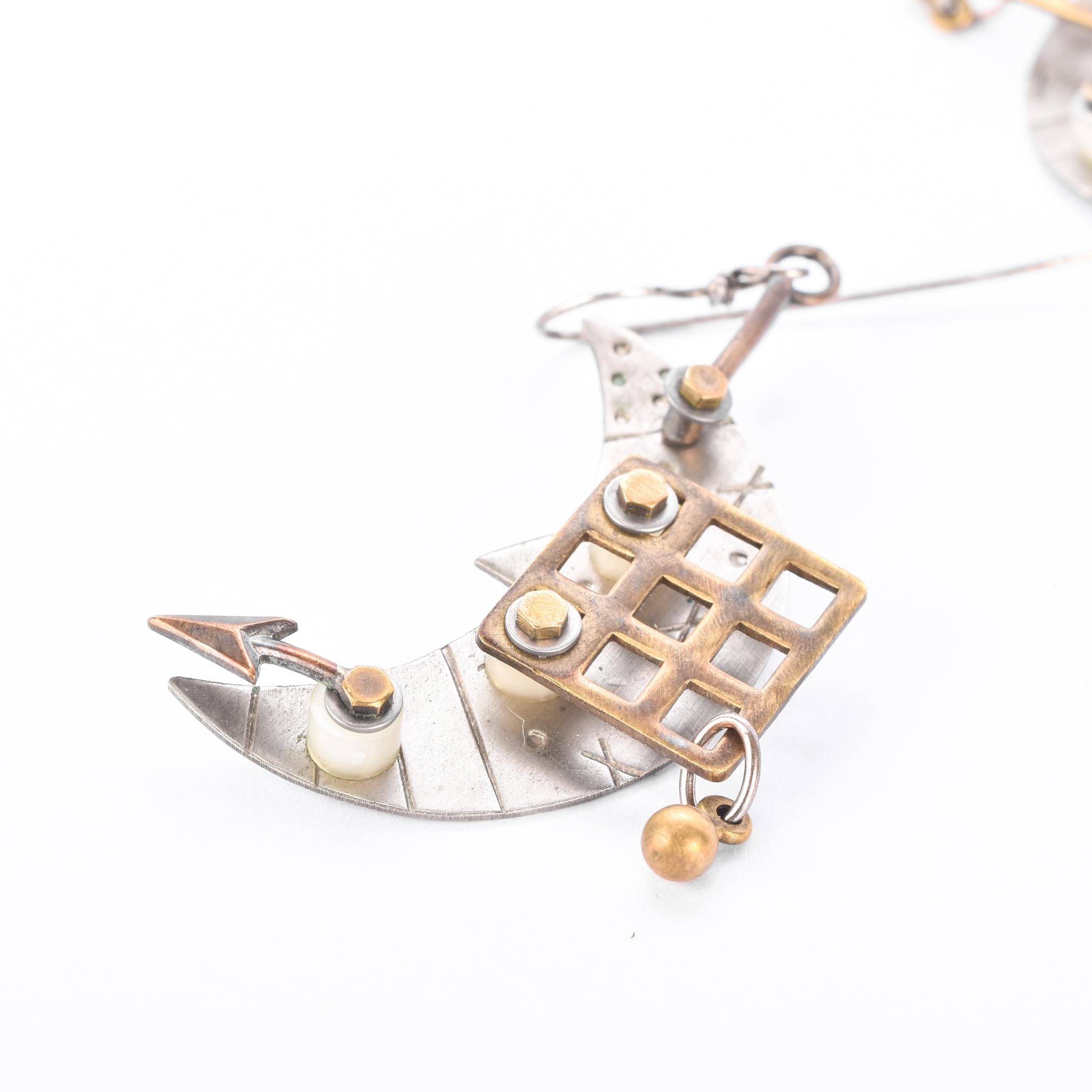 Thomas Mann Techno Romantic Sterling Silver & Brass "Over the Moon" Dangle Earrings