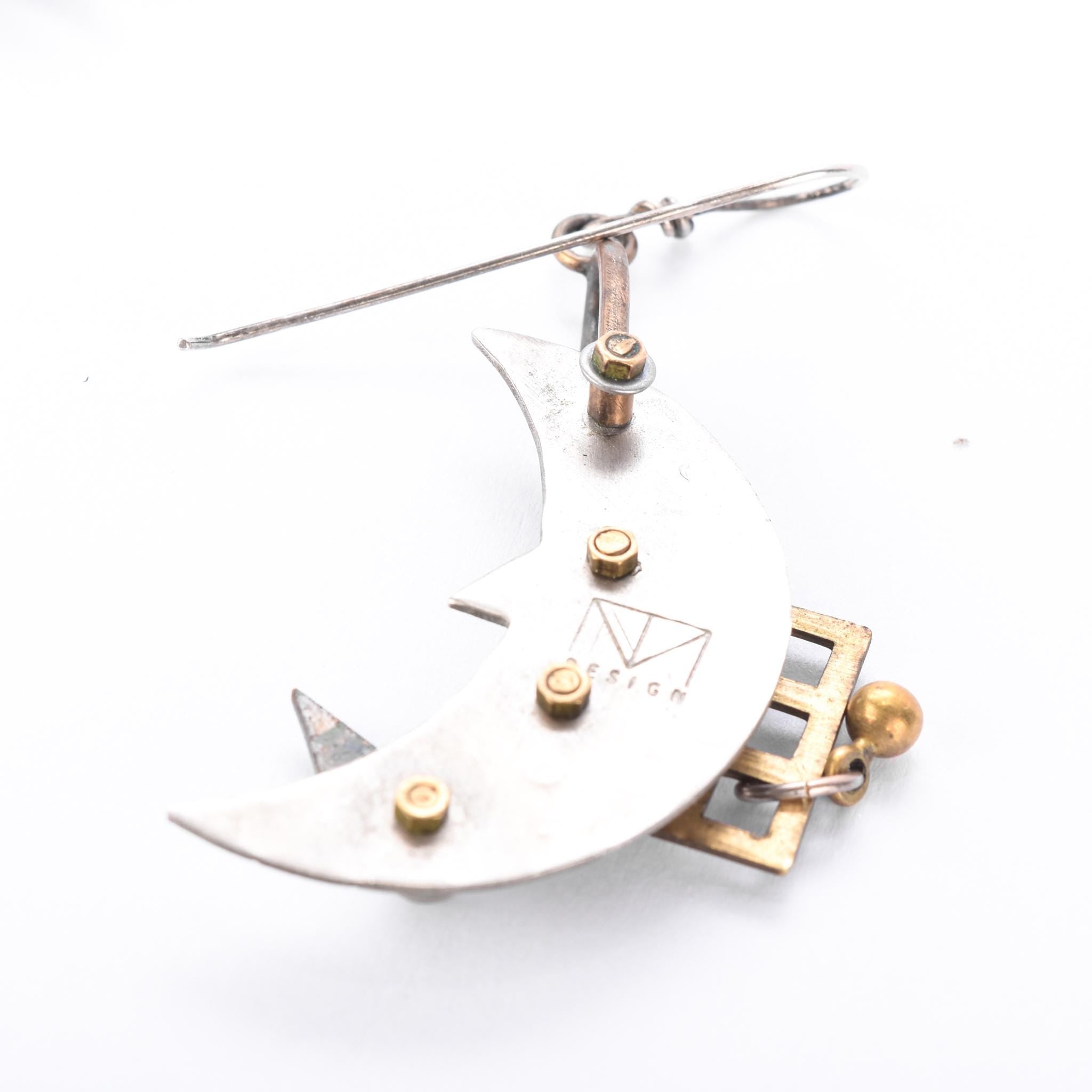 Thomas Mann Techno Romantic Sterling Silver & Brass "Over the Moon" Dangle Earrings