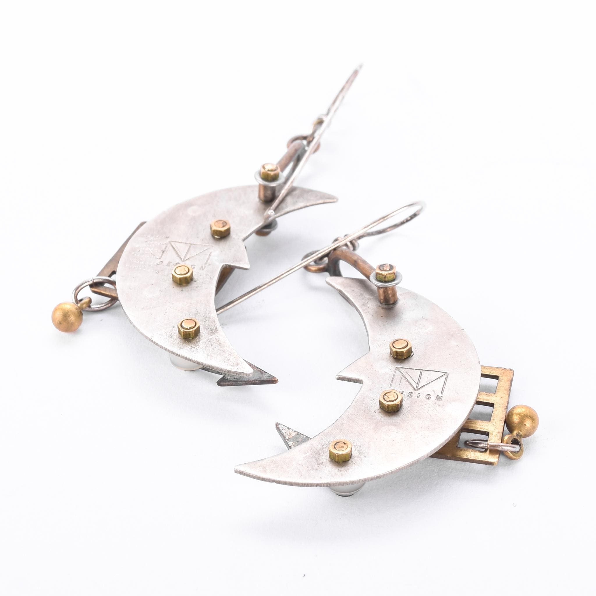 Thomas Mann Techno Romantic Sterling Silver & Brass "Over the Moon" Dangle Earrings