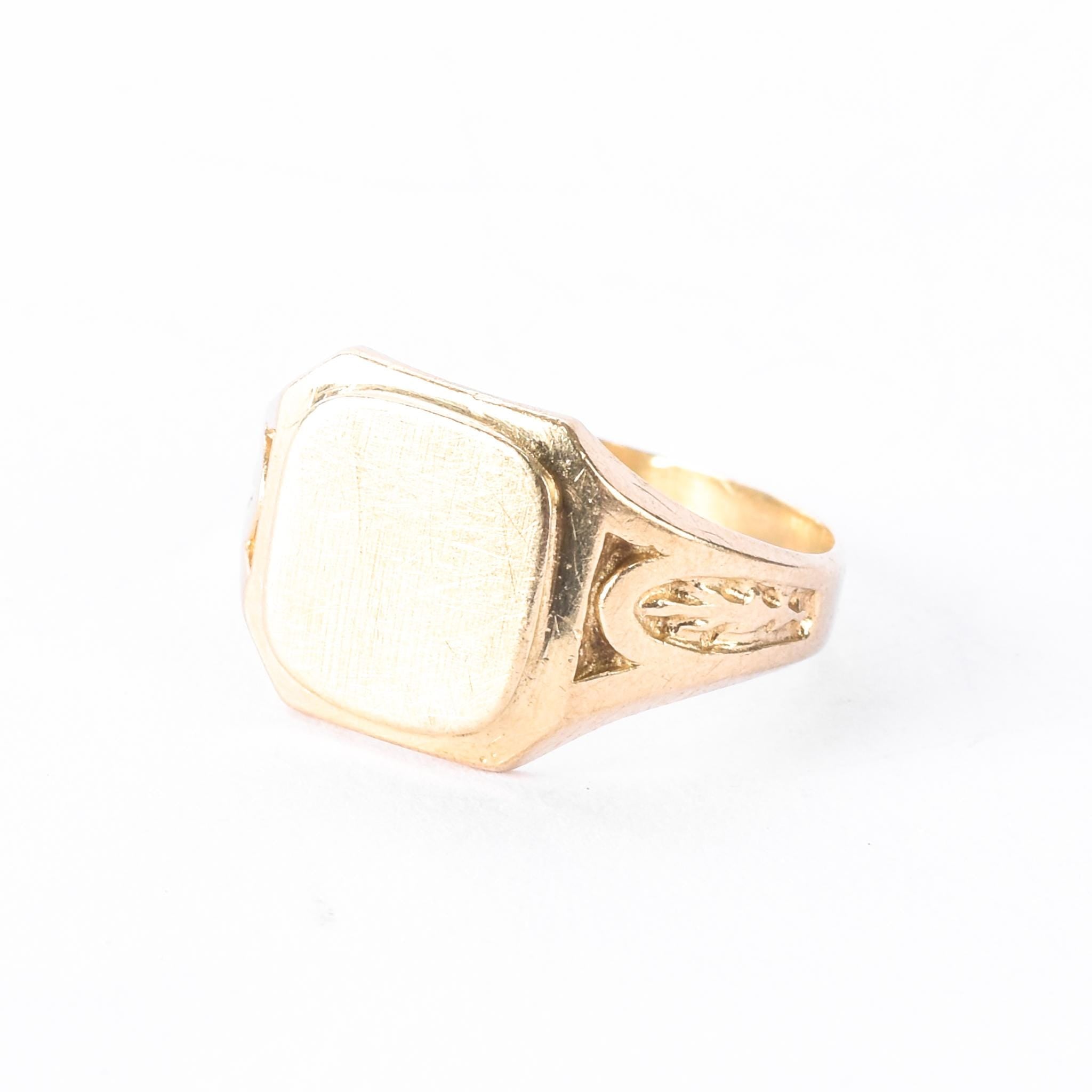 10K Gold Blank Square Face Engraved Band Signet Ring