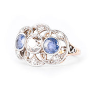 Art Deco 14K Gold & Platinum Natural Diamond and Sapphire Statement Ring