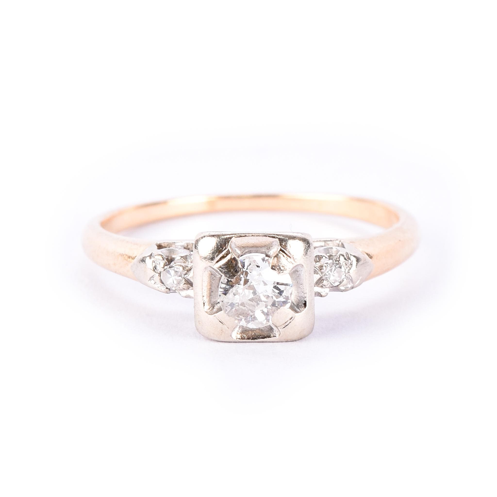 14K Gold Old European Cut Natural Diamond Engagement Ring
