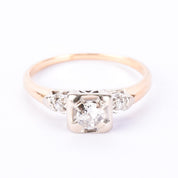 14K Gold Old European Cut Natural Diamond Engagement Ring