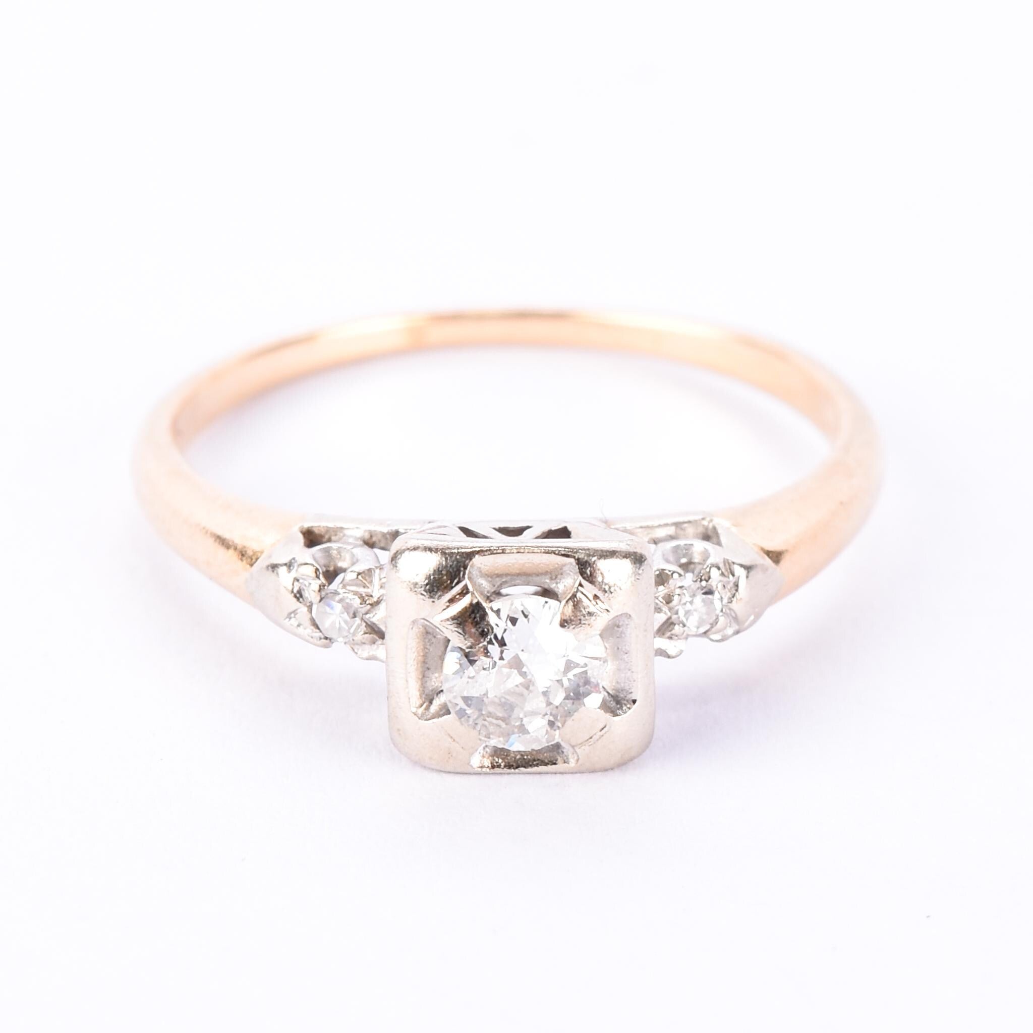 14K Gold Old European Cut Natural Diamond Engagement Ring