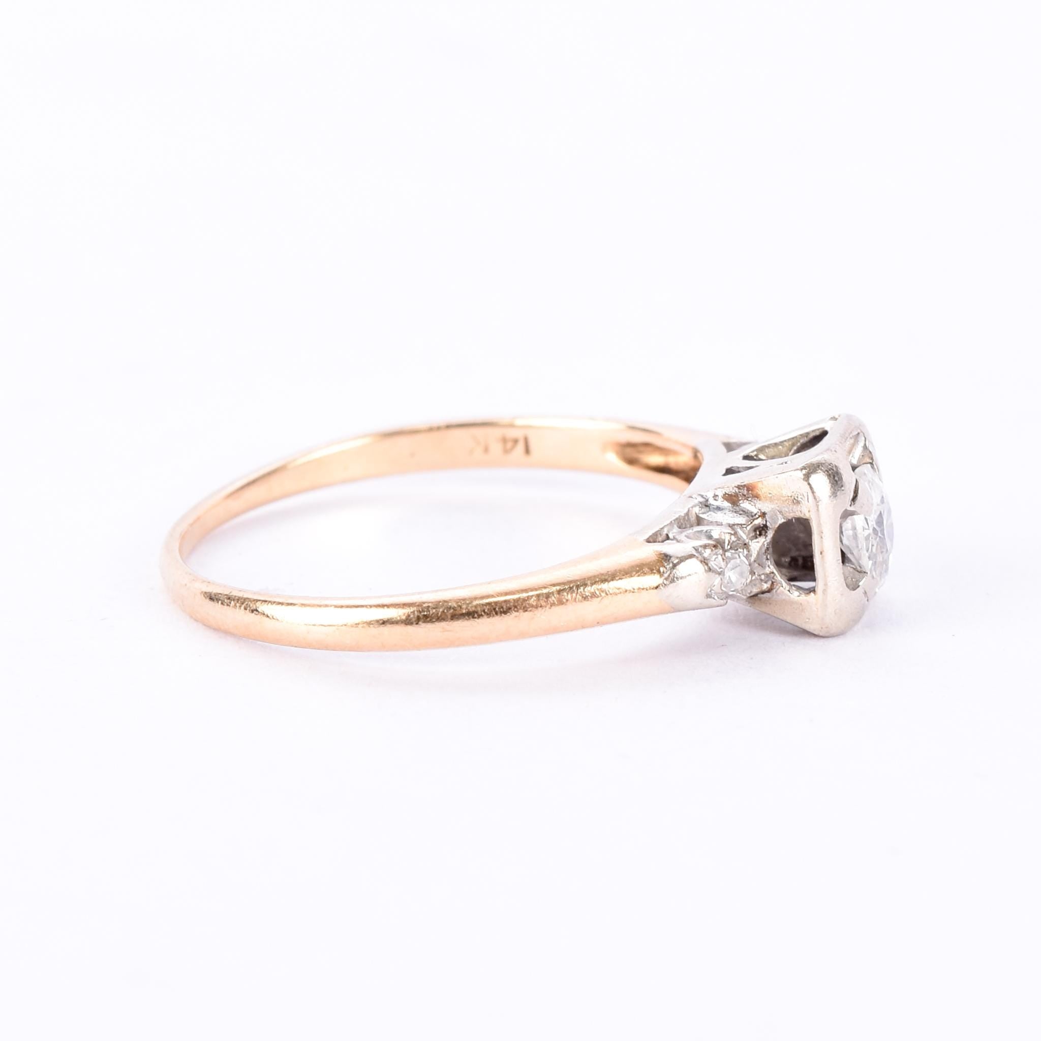 14K Gold Old European Cut Natural Diamond Engagement Ring