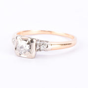 14K Gold Old European Cut Natural Diamond Engagement Ring