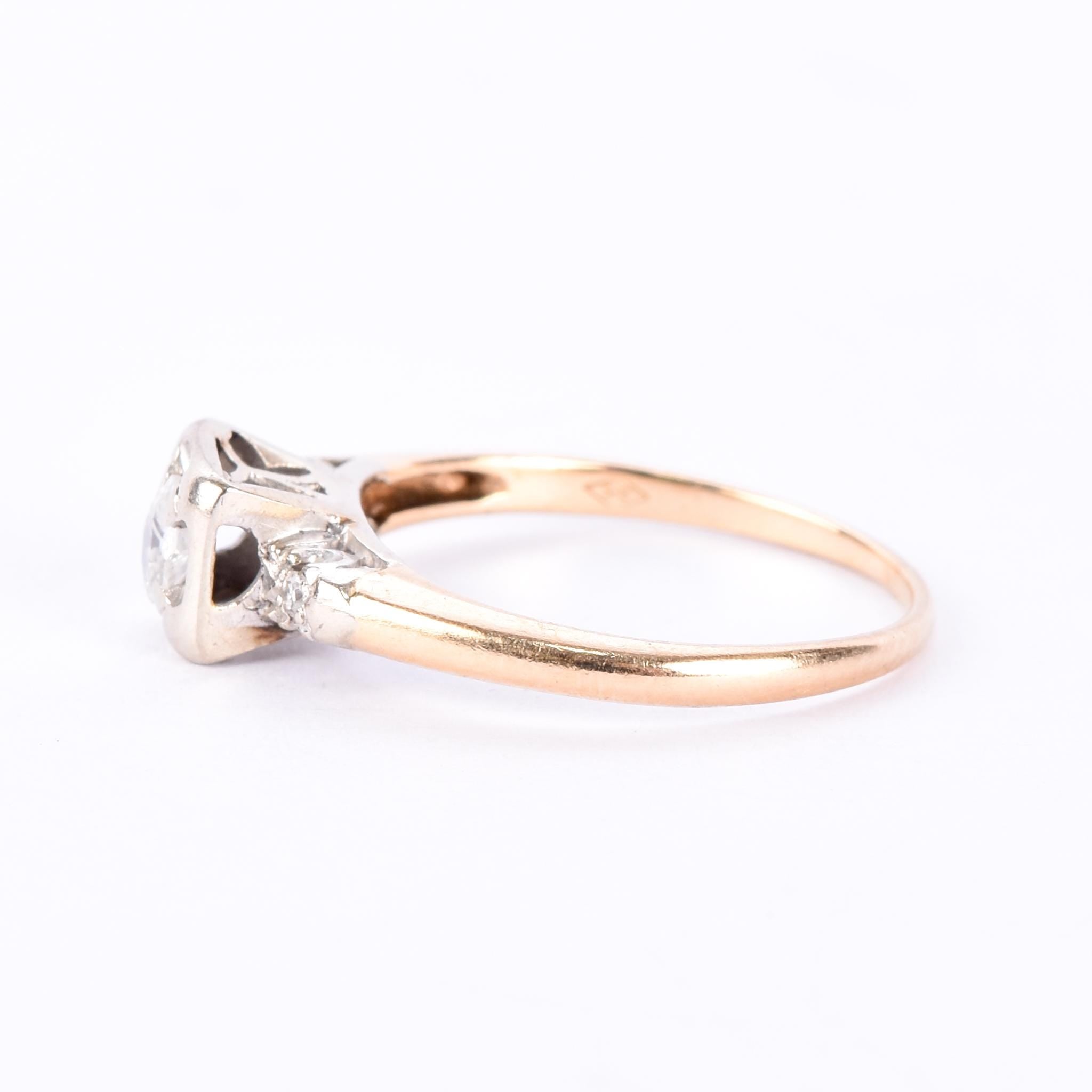 14K Gold Old European Cut Natural Diamond Engagement Ring