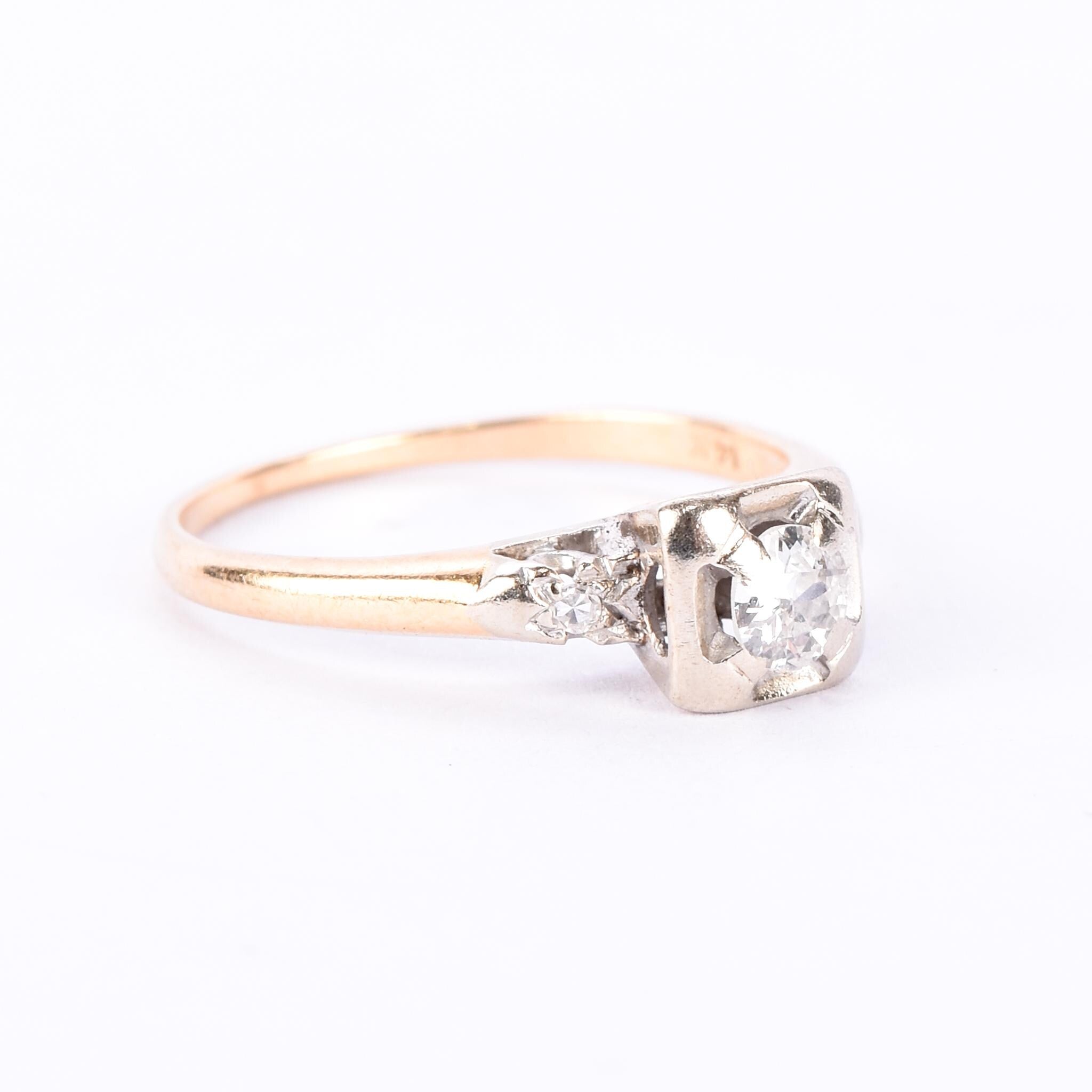 14K Gold Old European Cut Natural Diamond Engagement Ring